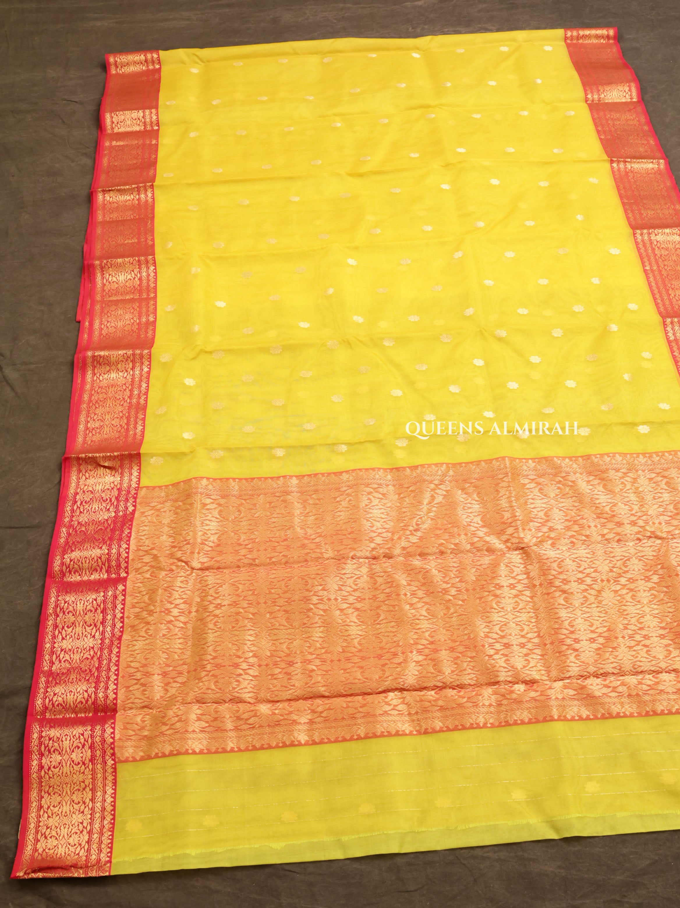 Yellow With Red Chanderi Katan Silk Handloom Saree