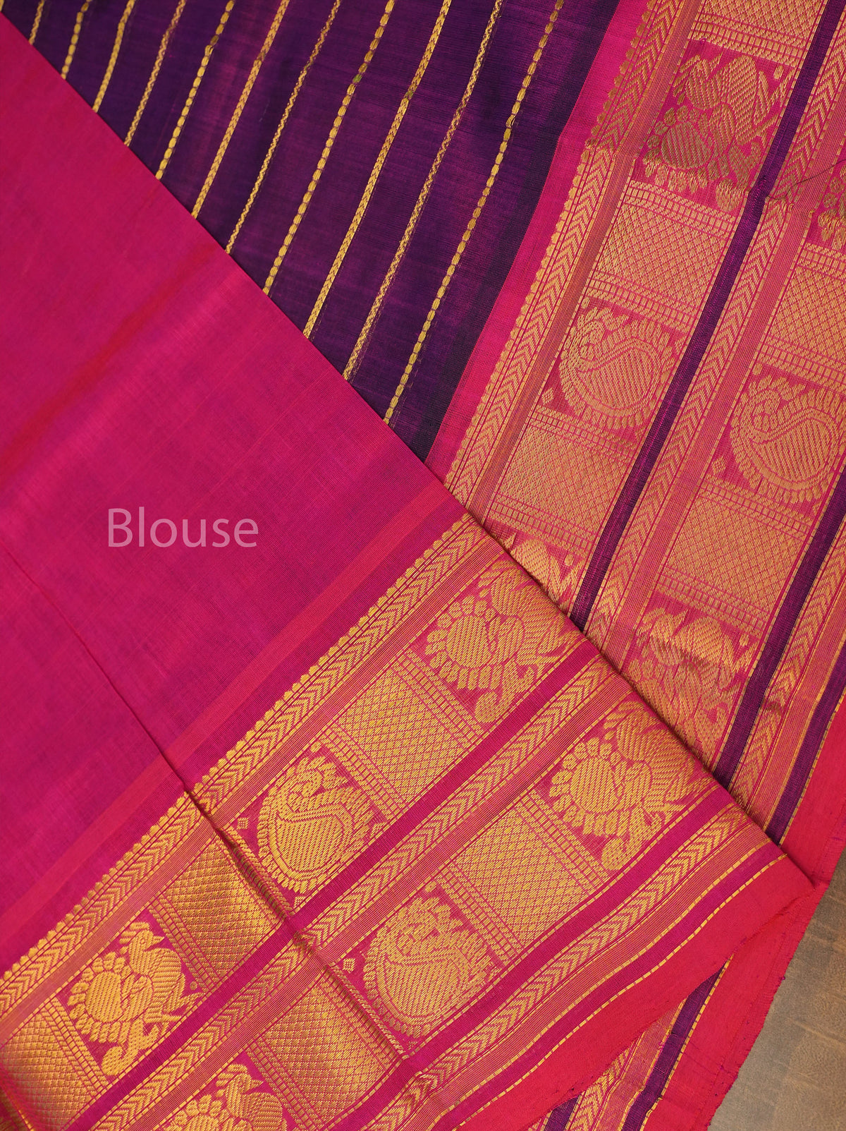 Egg Plant Purple With Rani Pink Pure Silk Cotton Saree
