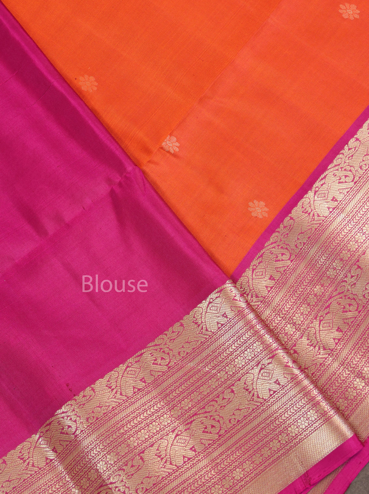 Orange With Magenta Pink Pure Soft Silk Saree