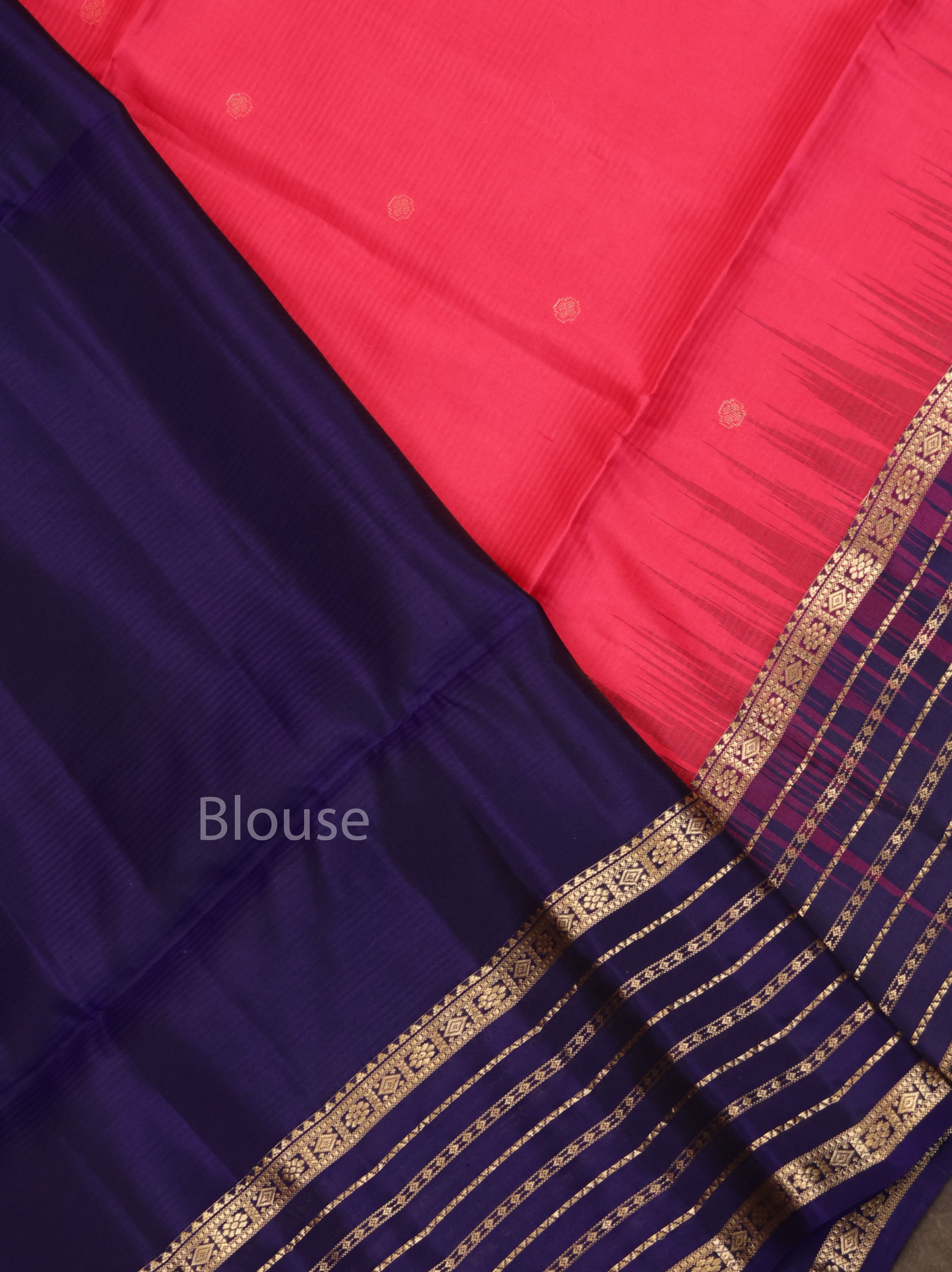 Pink With Navy Blue Pure Soft Silk Saree