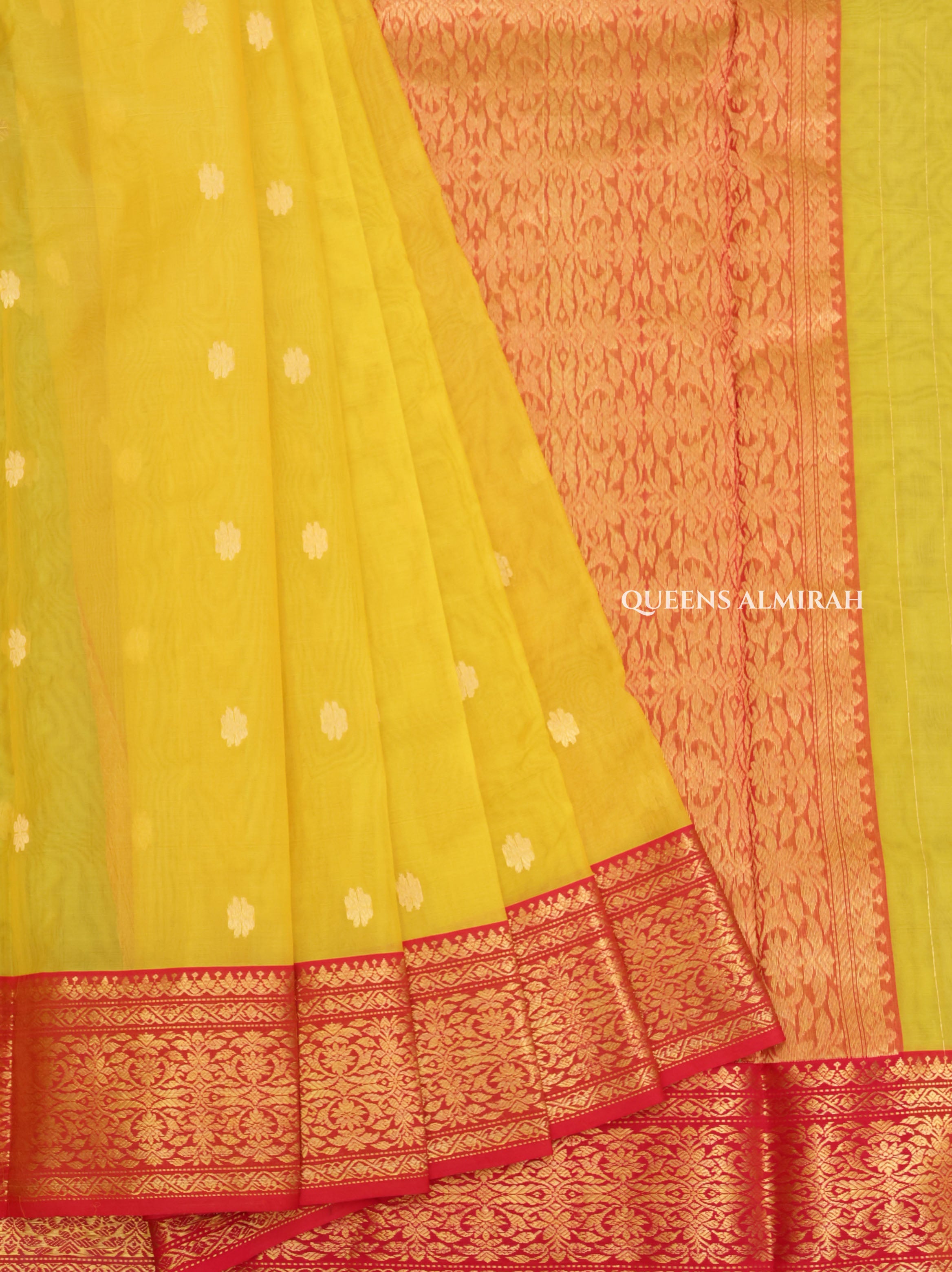 Yellow With Red Chanderi Katan Silk Handloom Saree