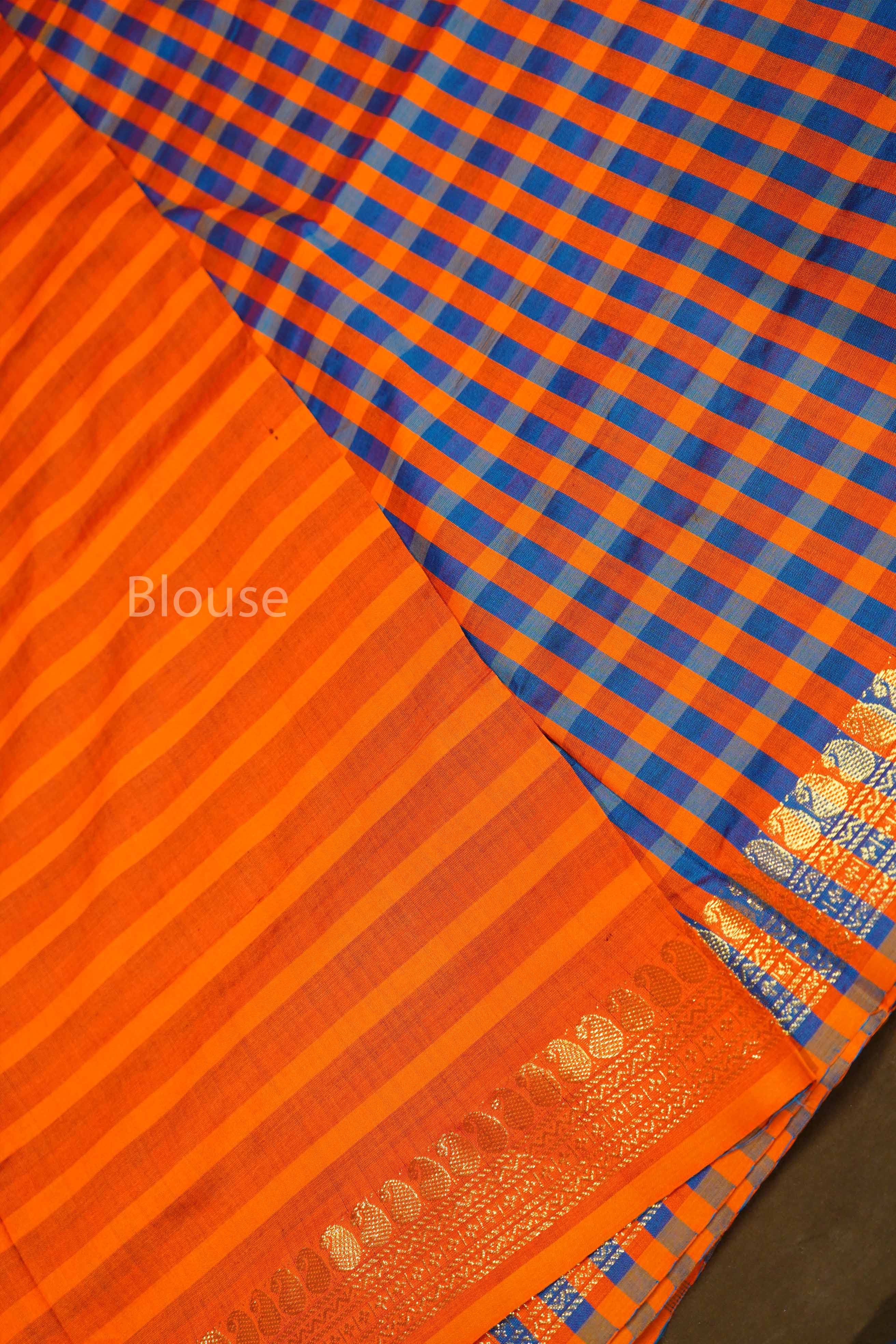 Yellow With Blue Checks Semi Silk Cotton Saree