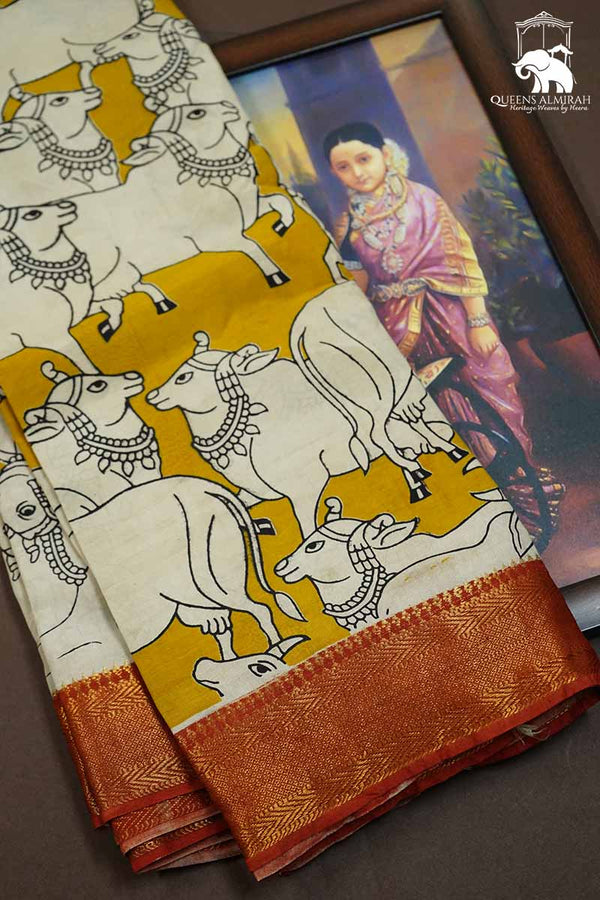 LEMON GINGER WITH ROSE VALE MANGALGIRI SAREE - Queens Jewel Emporium