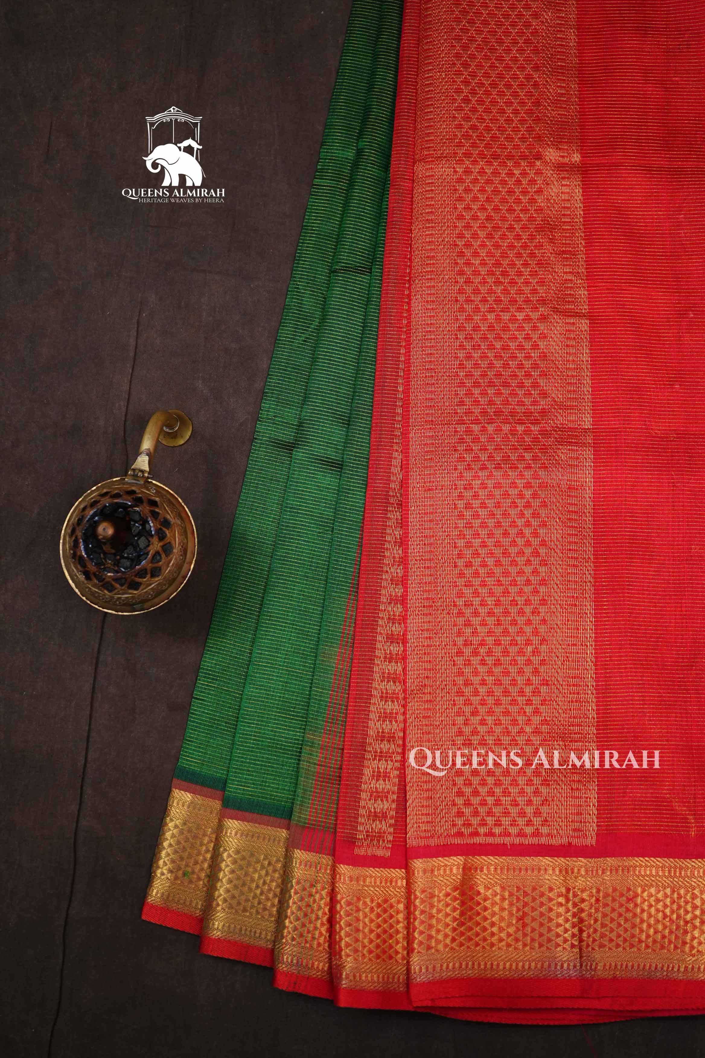 Dark Green With Red Vairaoosi Pure Silk Cotton Saree