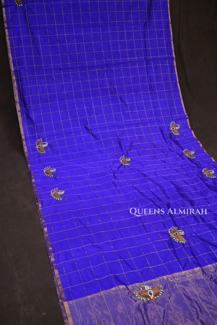 Ms Blue Maya Pakshi Designer Pure Chanderi Silk Saree
