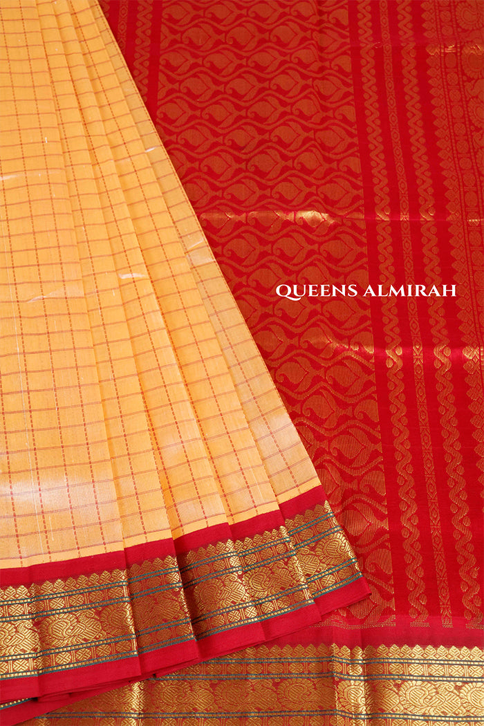 Peach With Red Pure Silk Cotton Saree