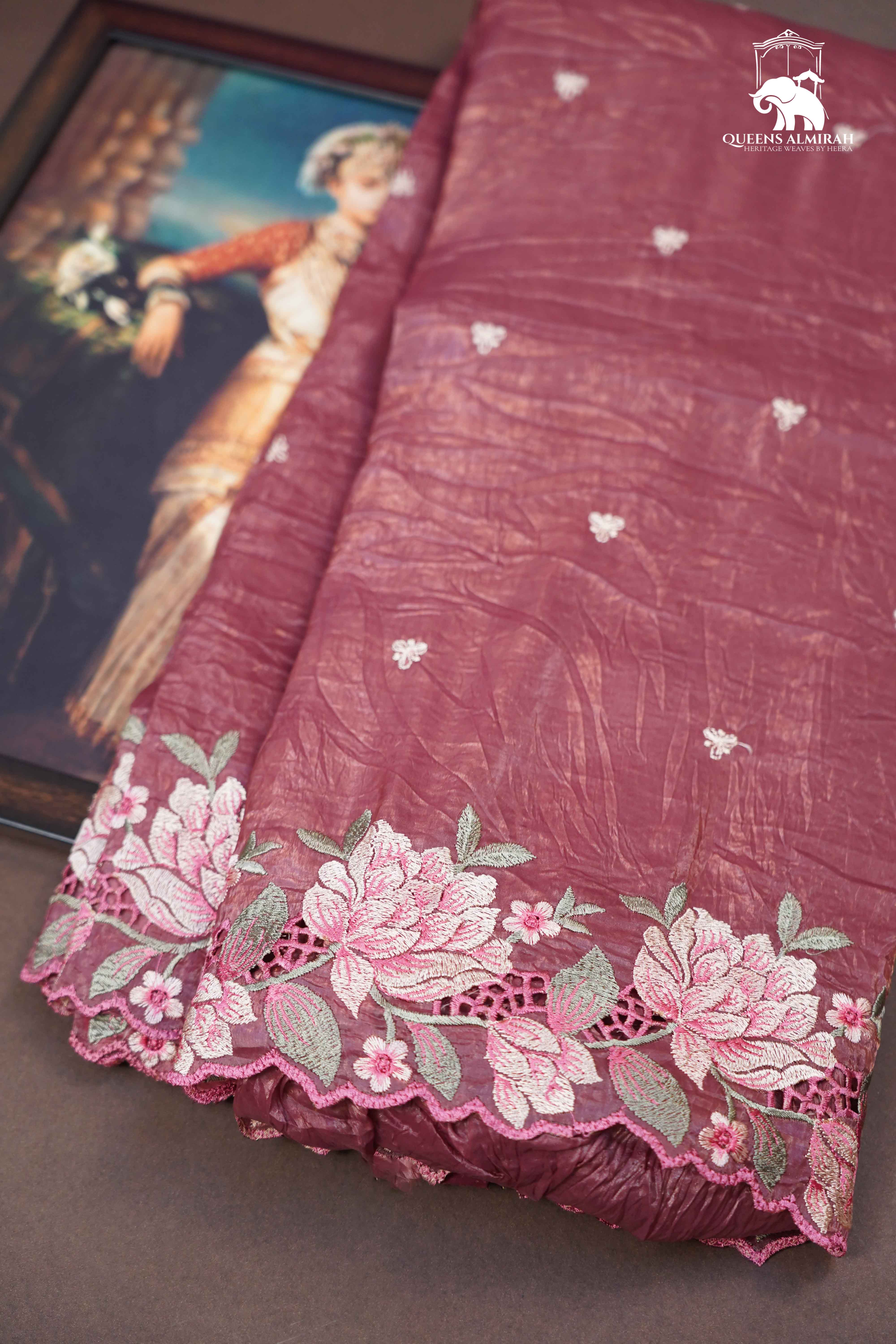 ROSE VALE GLASS TISSUE SAREE - Queens Jewel Emporium