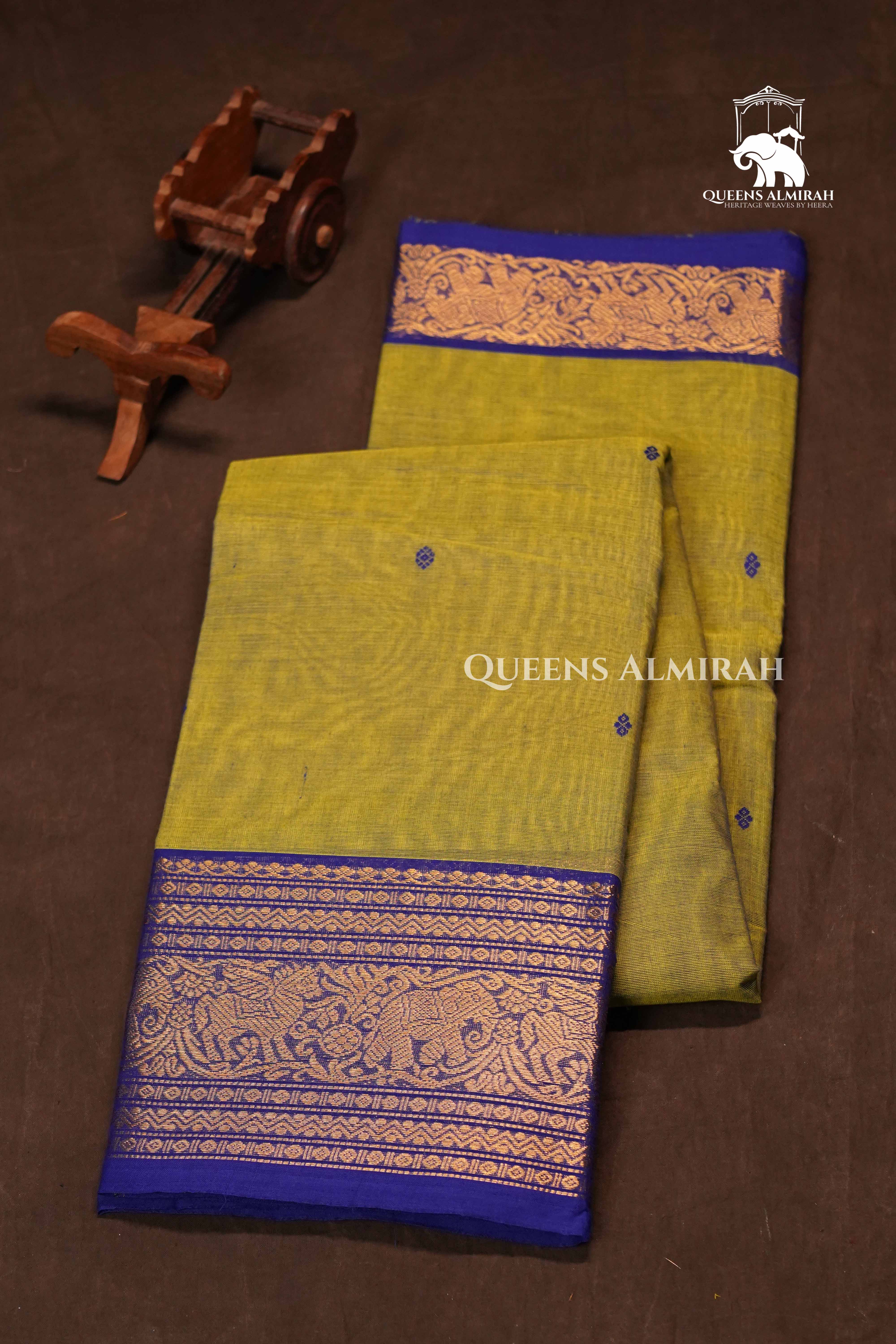 Mustard Green Kanchi Cotton Saree