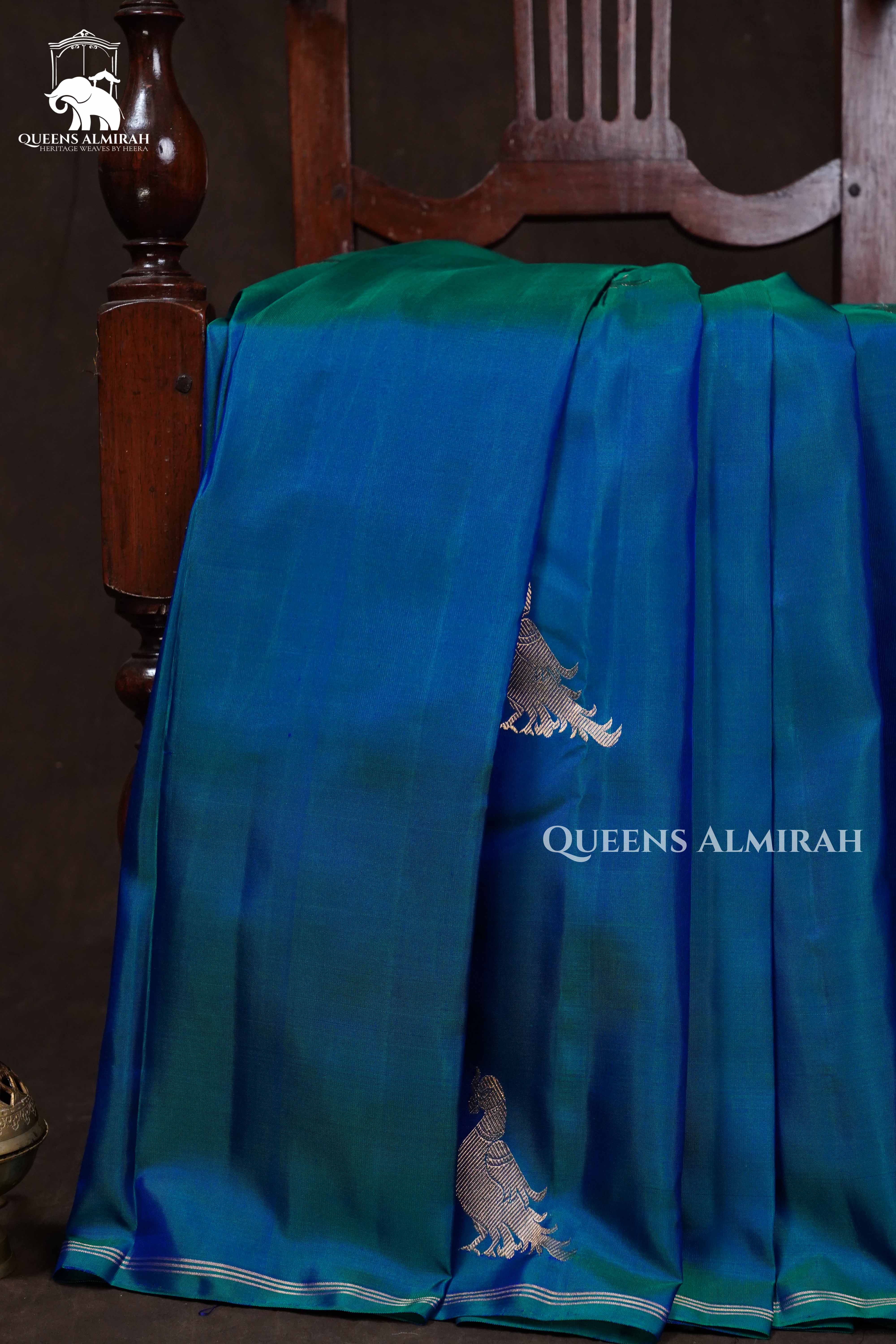 Peacock Blue Pure Kanchivaram Silk Saree