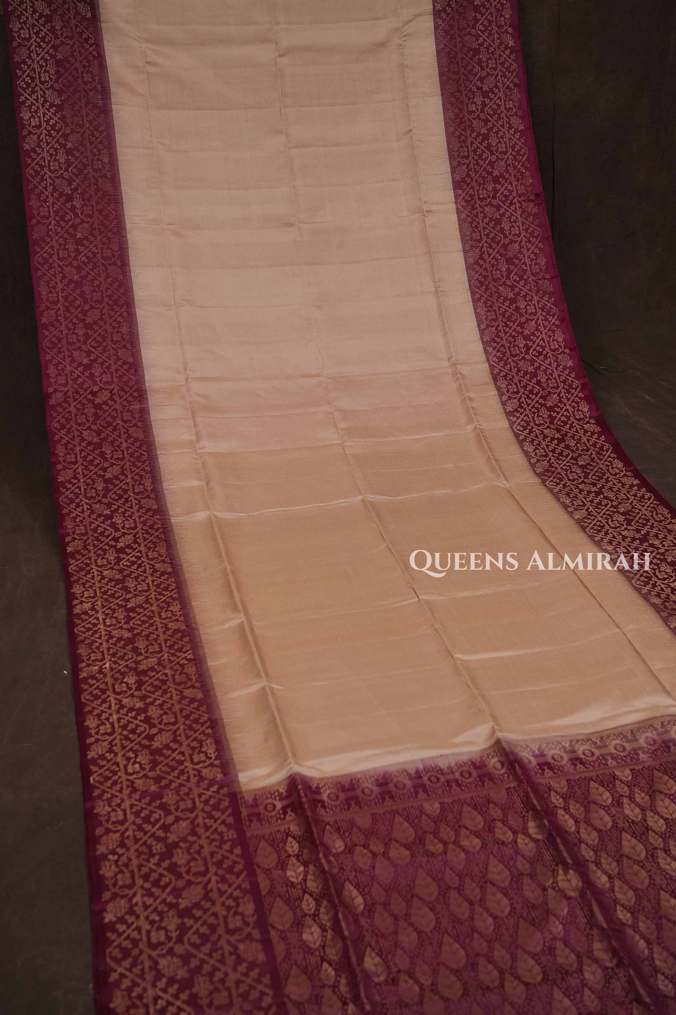 Ivory With Purple Pure Soft Silk Saree