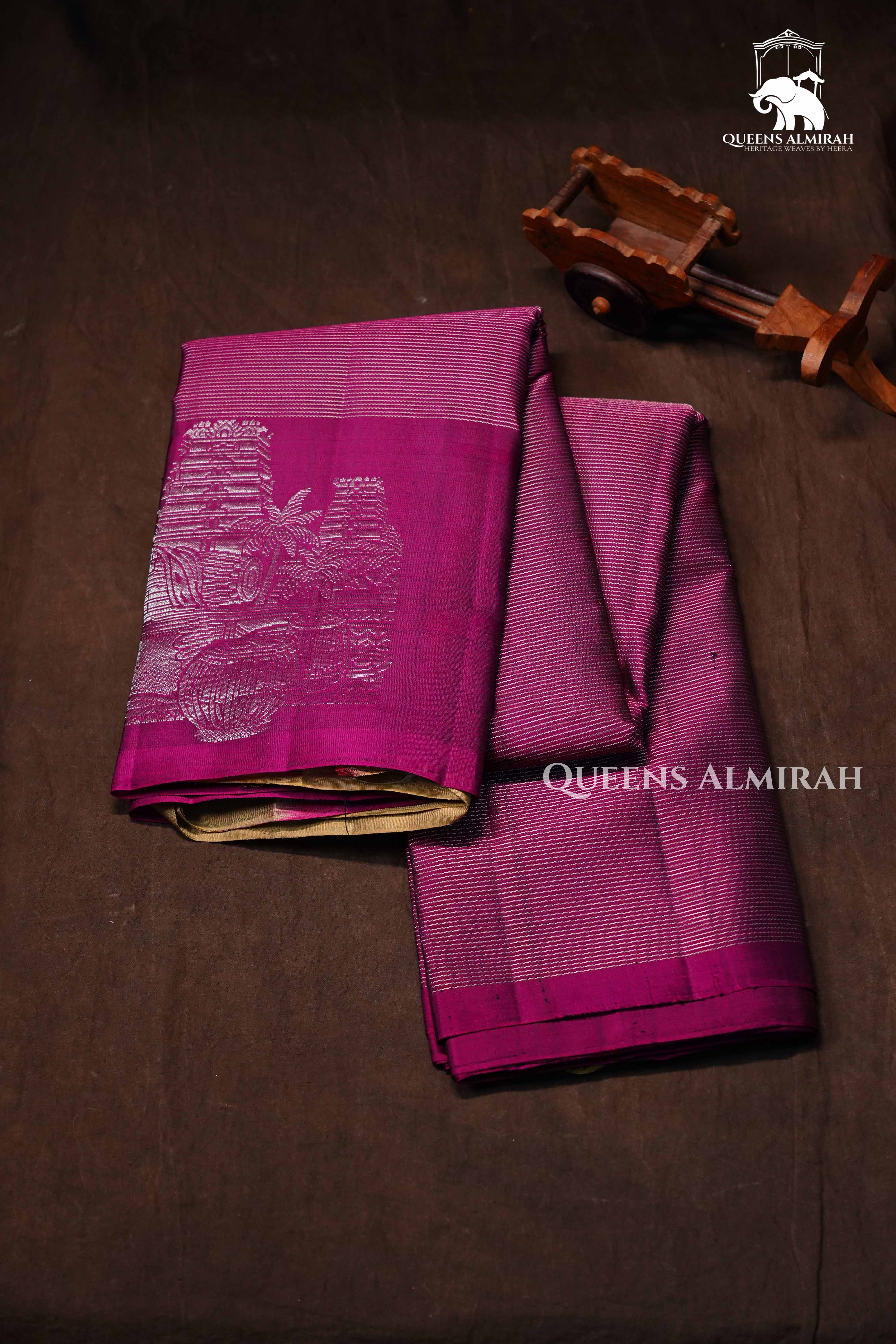 Berry Purple With Olive Green Pure Kanchivaram Silk Saree