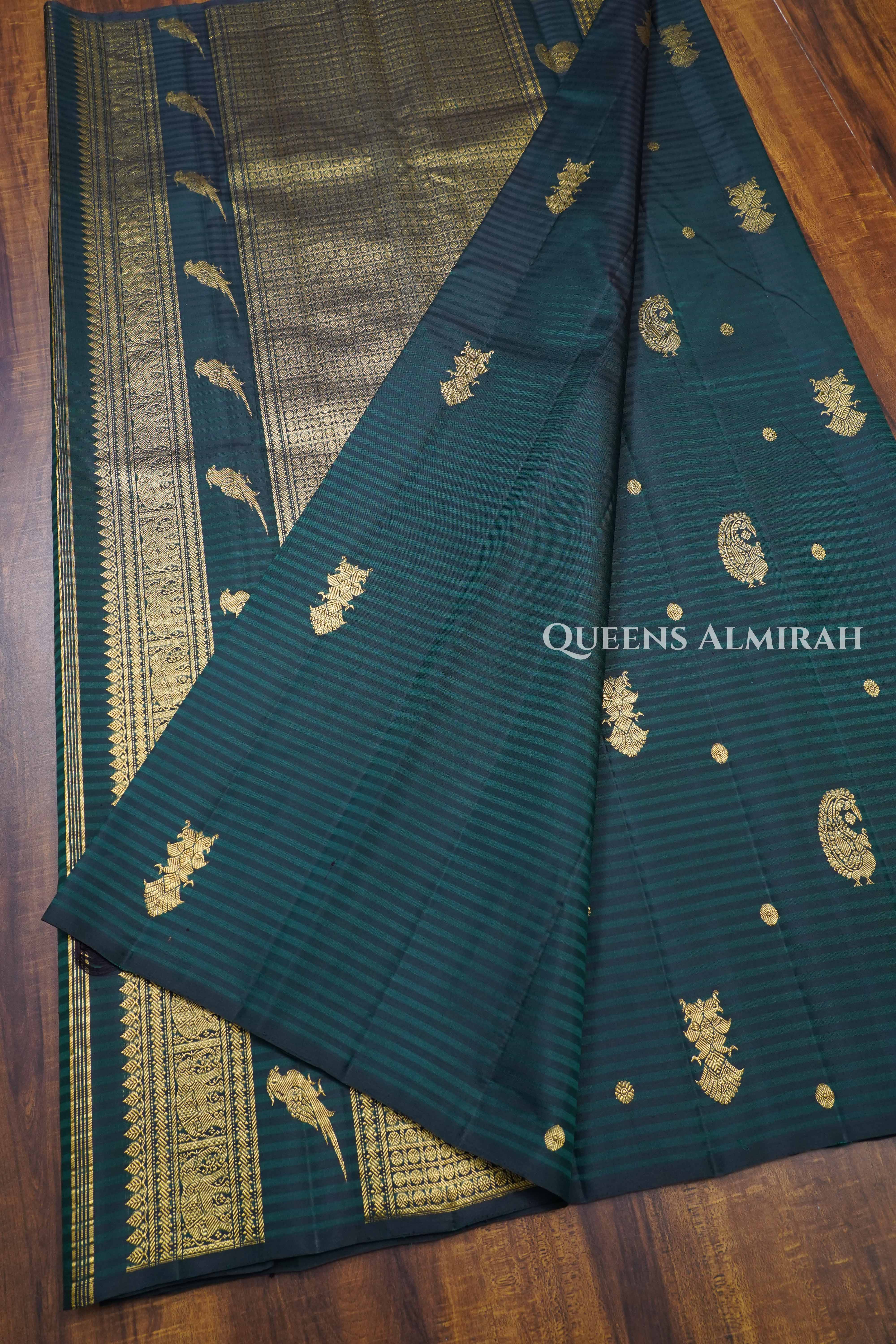 Bottle Green Pure Kanchivaram Silk Saree.