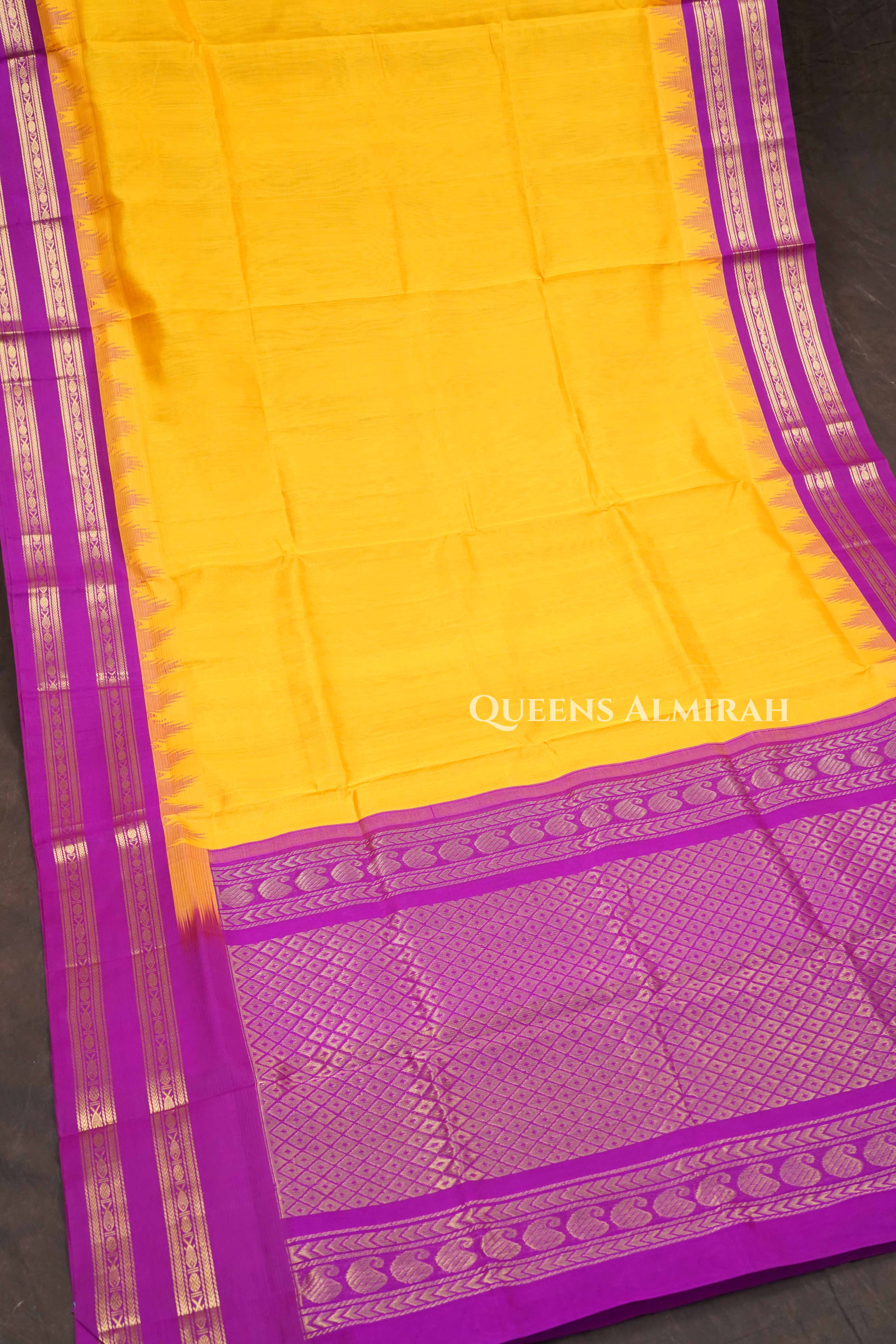 Yellow With Dark Pink Pure Kanchi Silk Cotton Saree