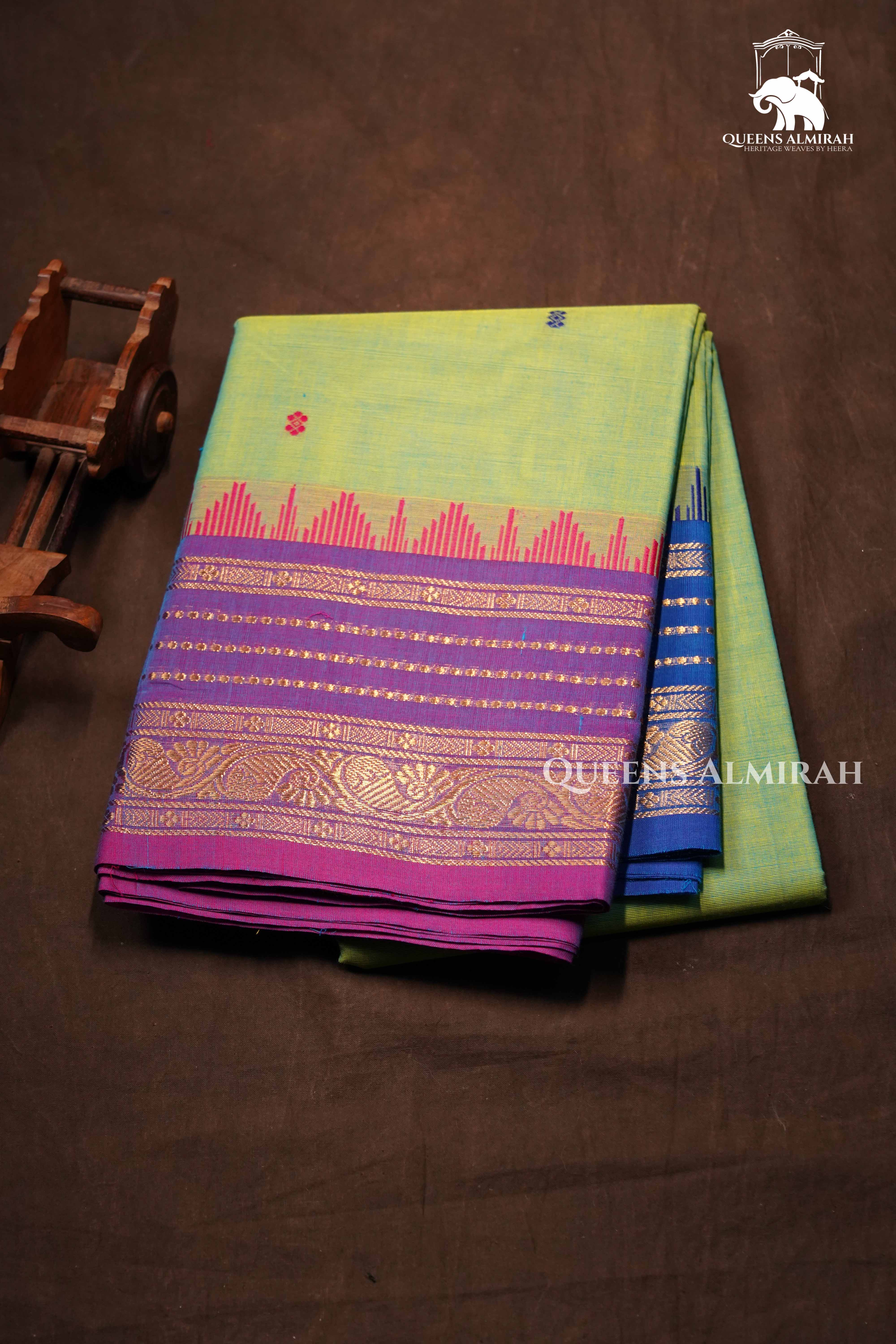 Olive Green With Purple Kanchi Cotton Saree