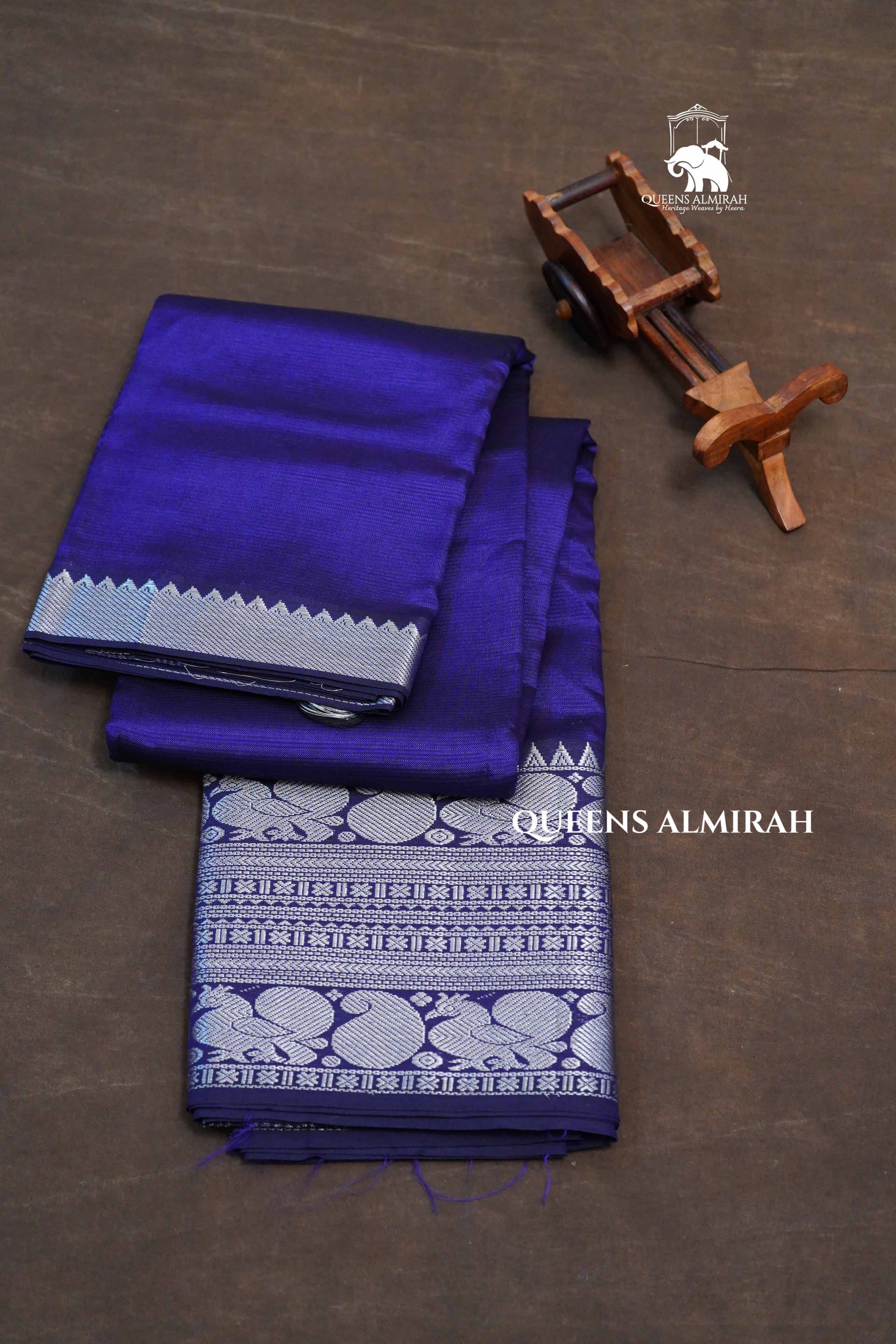 Navy Blue Long And Short Border Mangalgiri Saree