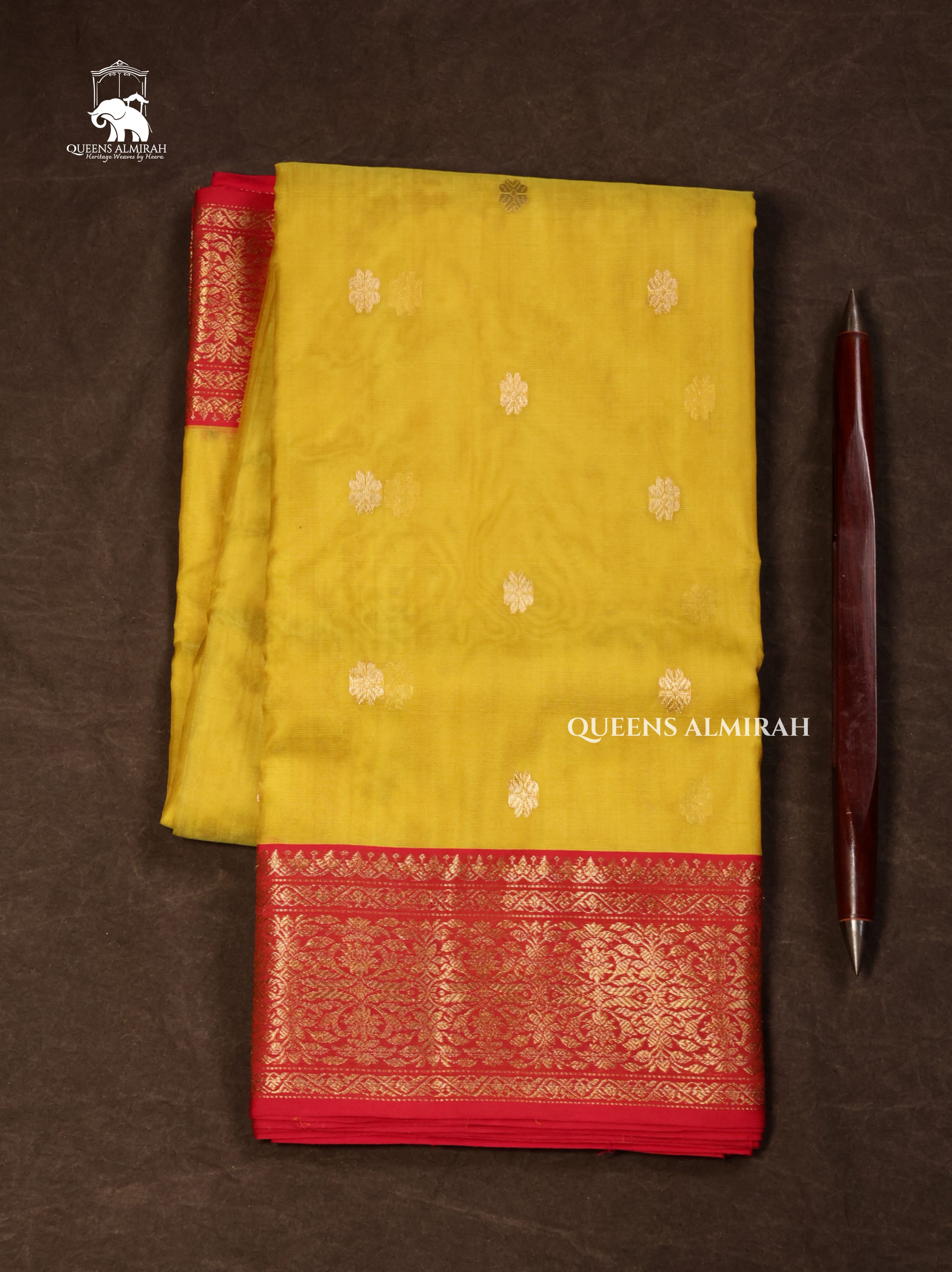 Yellow With Red Chanderi Katan Silk Handloom Saree