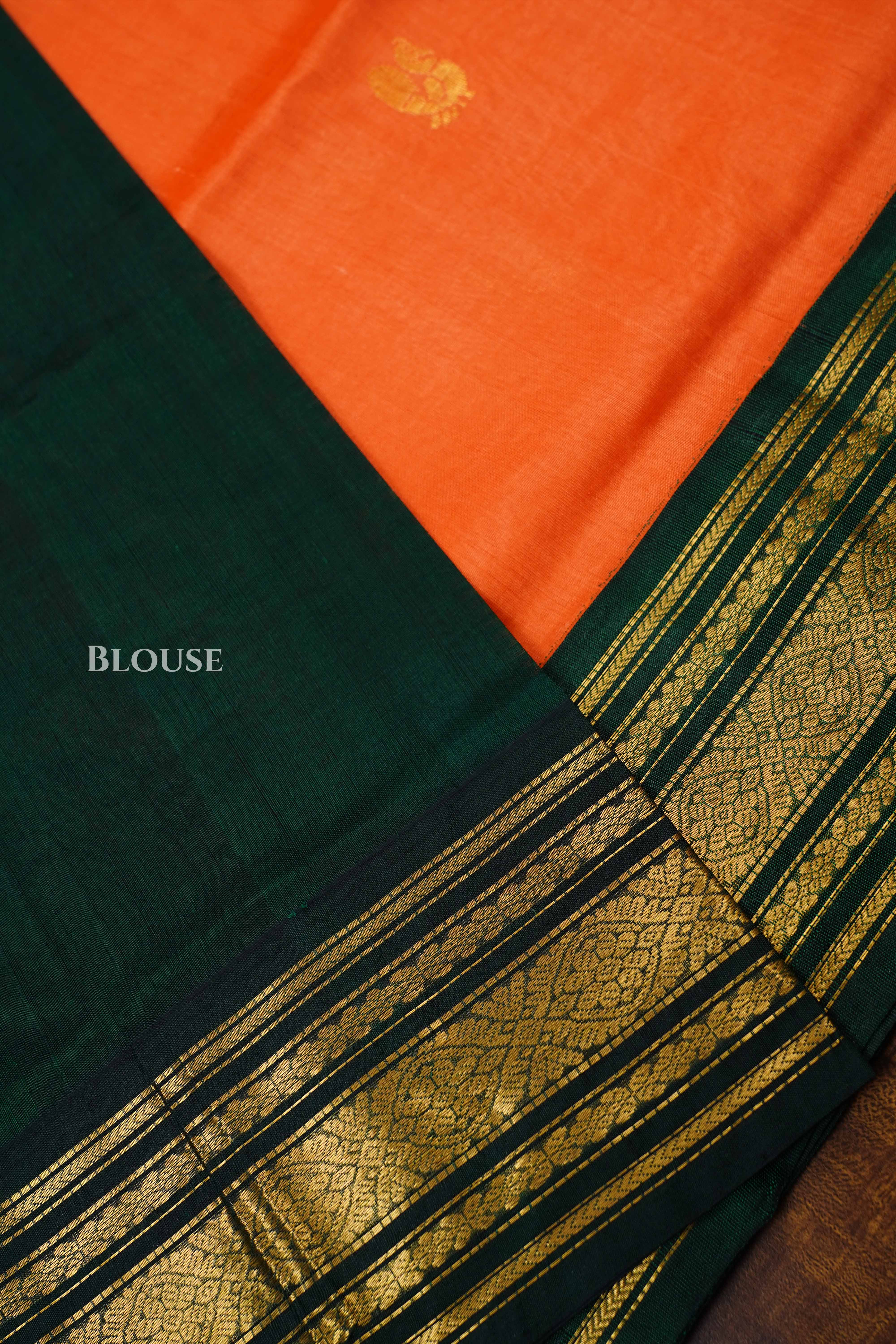 Orange With Green Pure Silk Cotton Saree