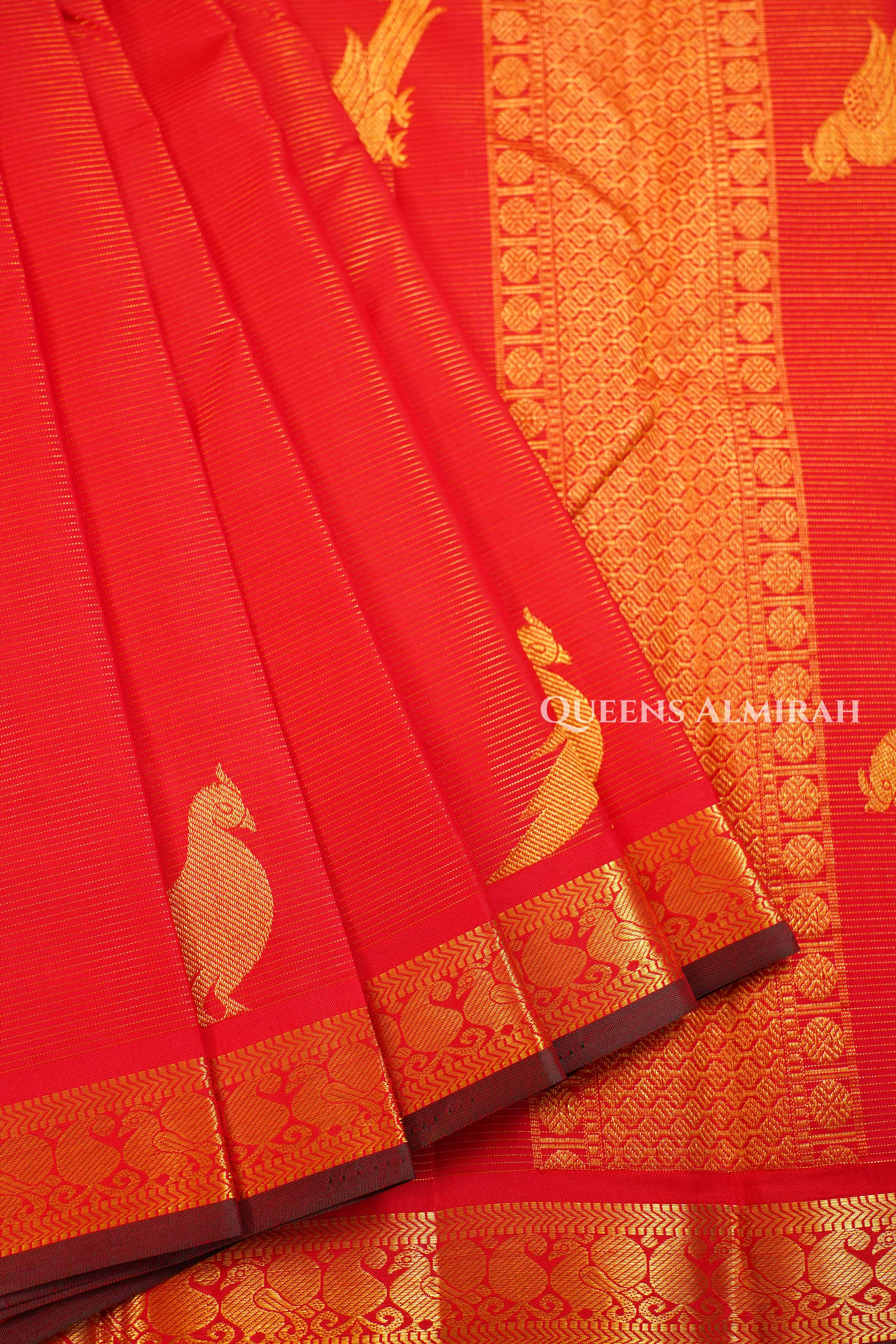 Tomato Red Pure Kanchivaram Silk Saree