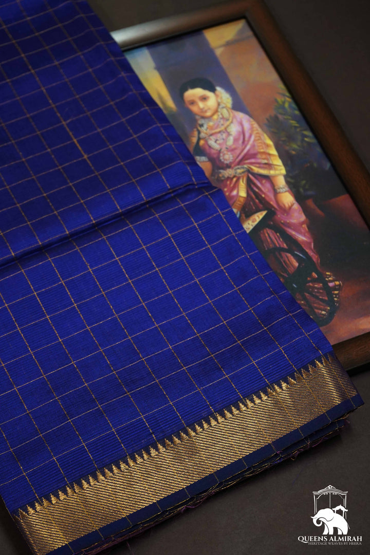 ROYAL PURPLE WITH CHECKS MANGALGIRI SARE - Queens Jewel Emporium
