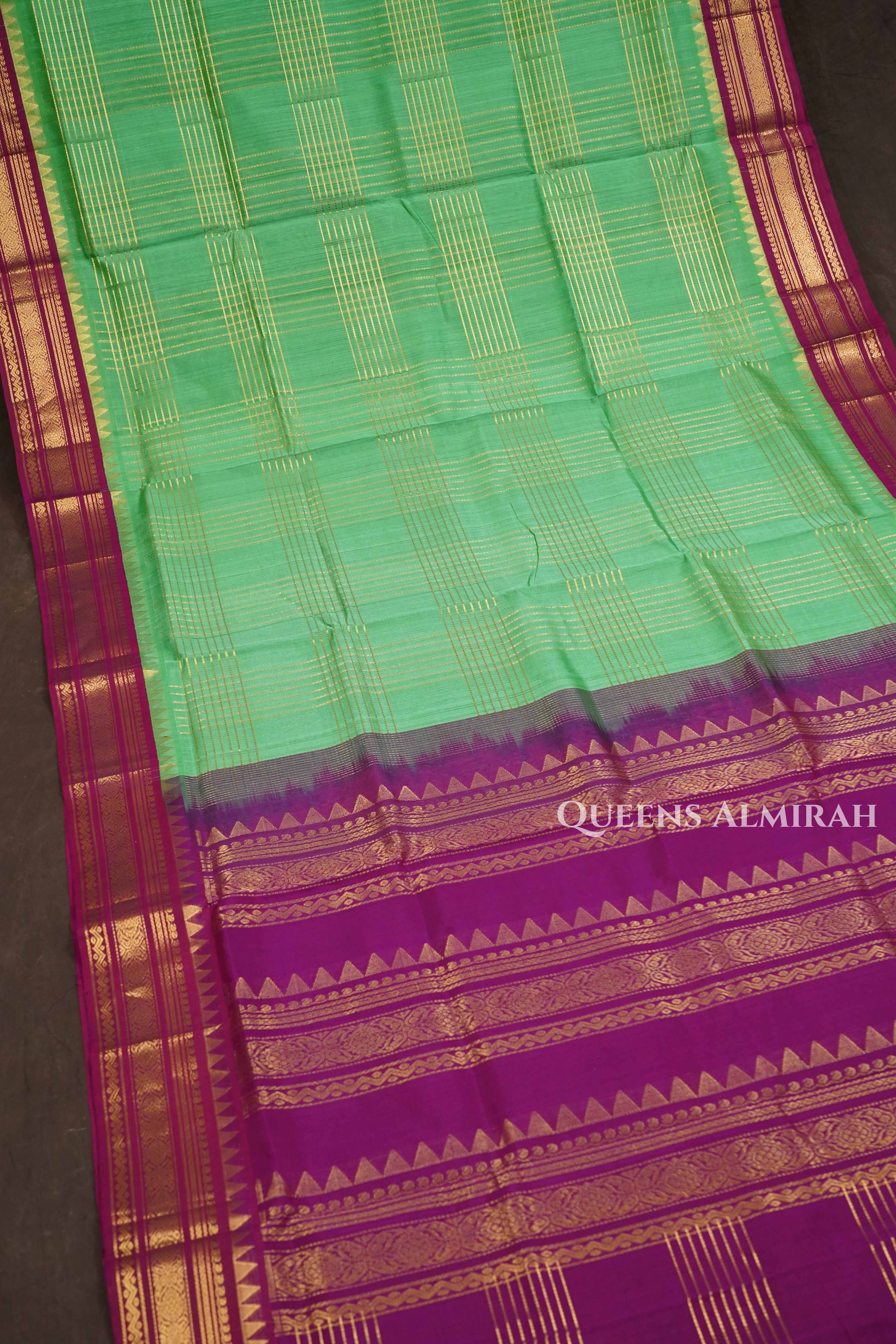 Mint Green With Purple Pure Silk Cotton Saree