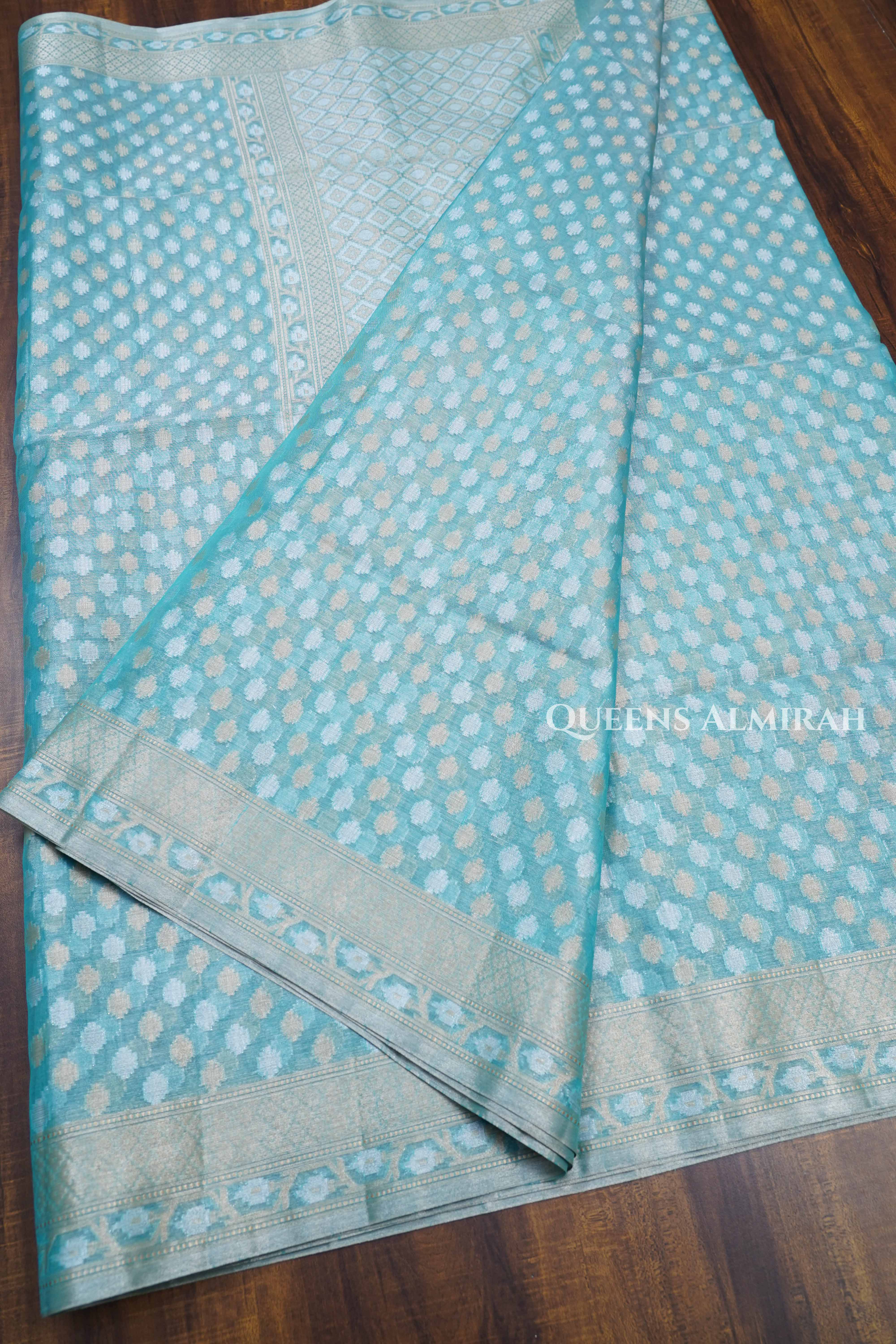 Sea Blue Banarasi Organza Saree