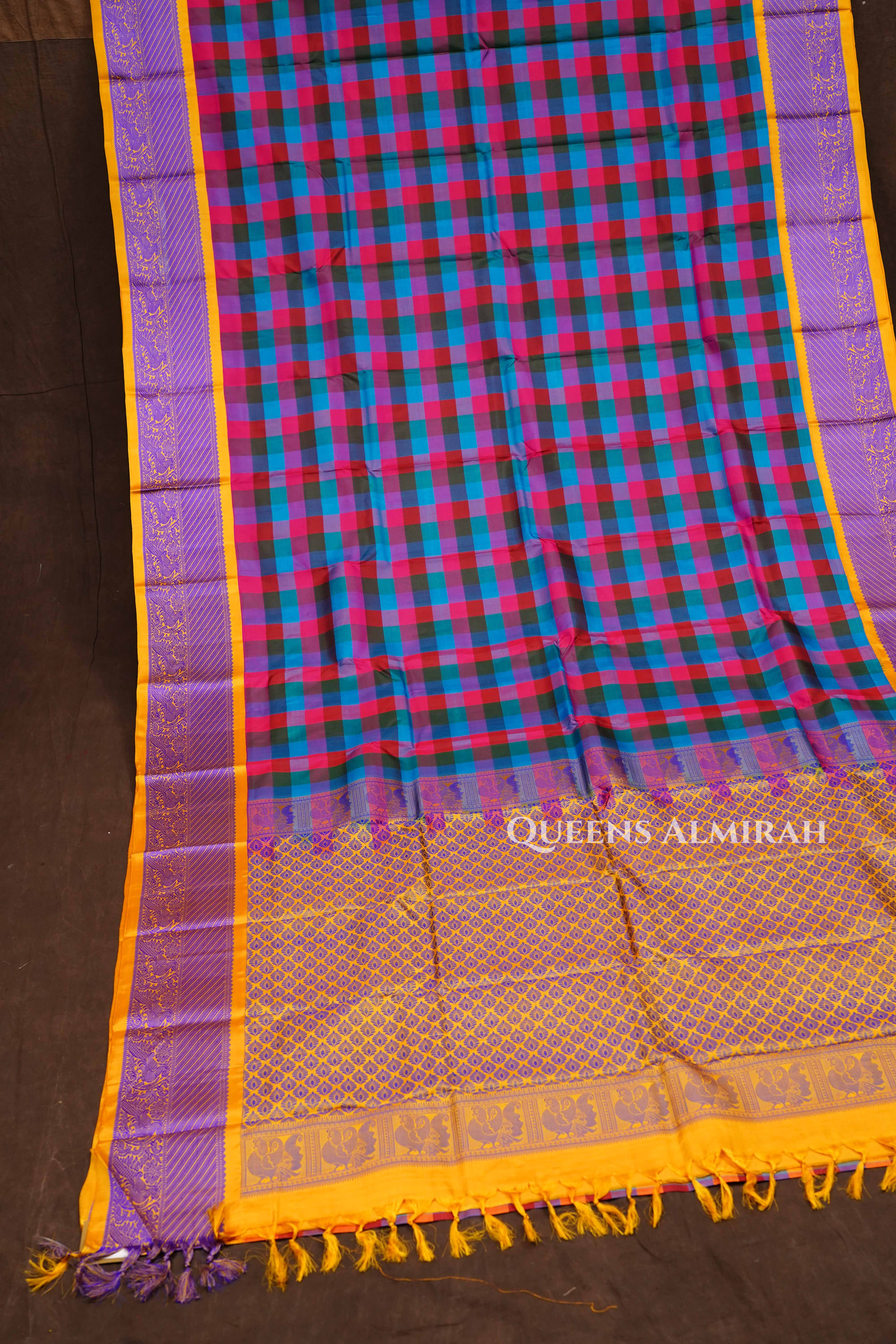 Multi Color Checked Kuravanji Silk Saree