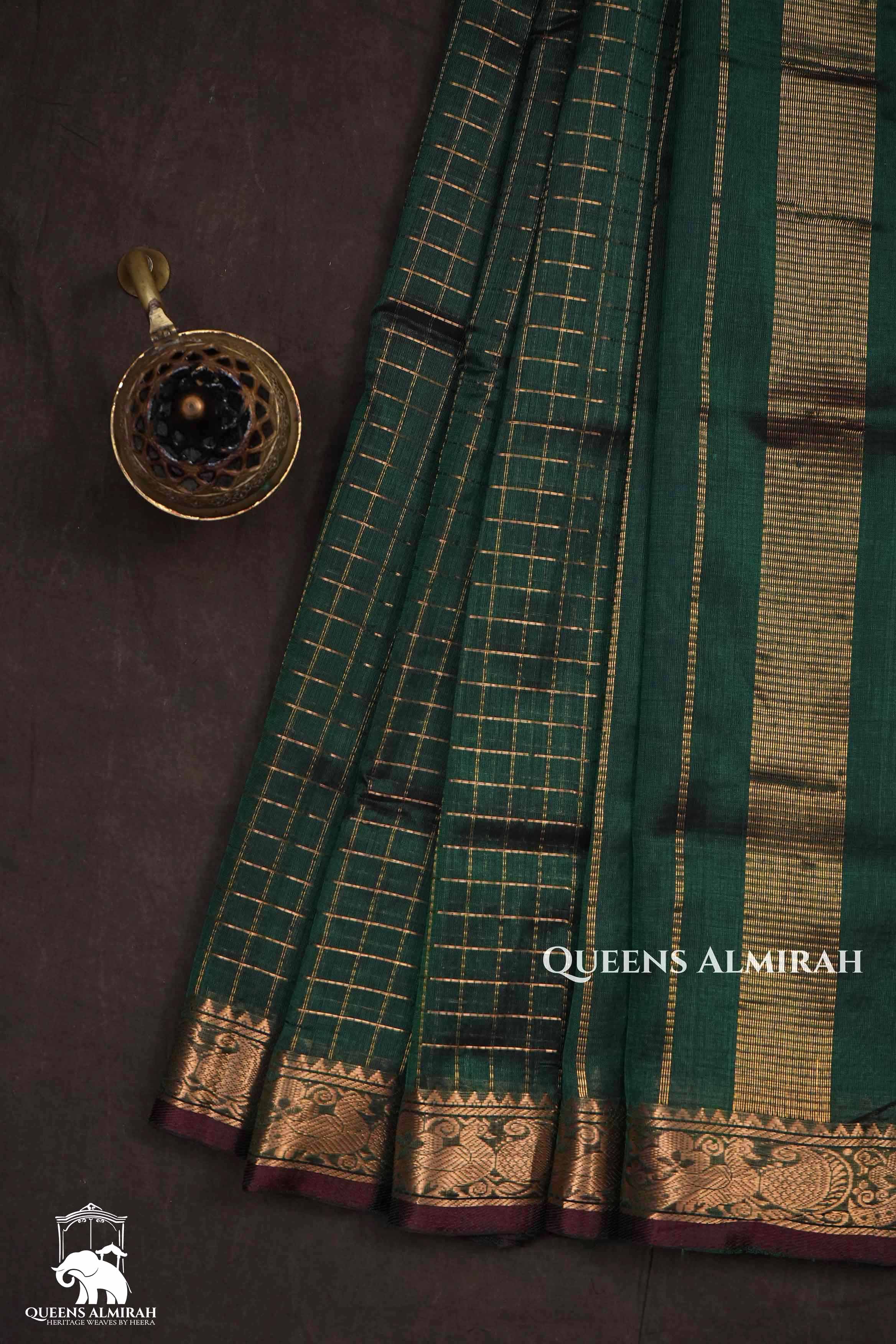 Dark Green Pure Silk Cotton Saree