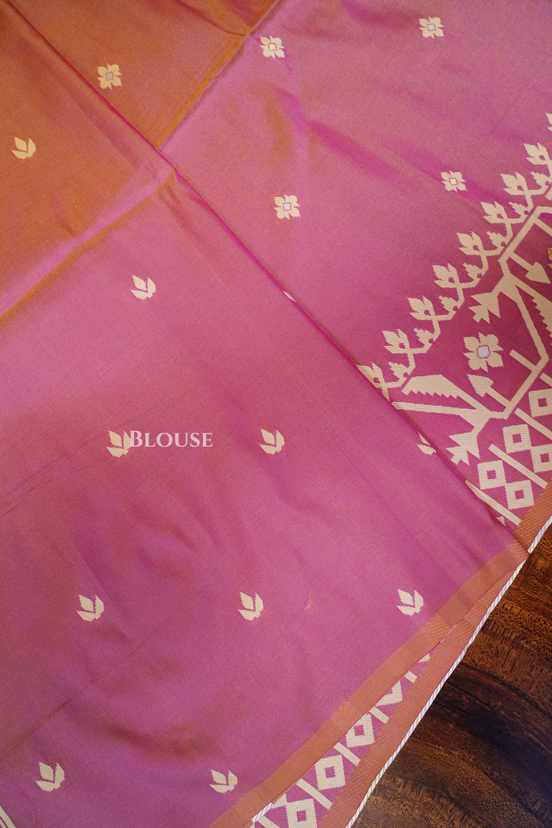 Peach Pink Jamdani Butter Silk Saree