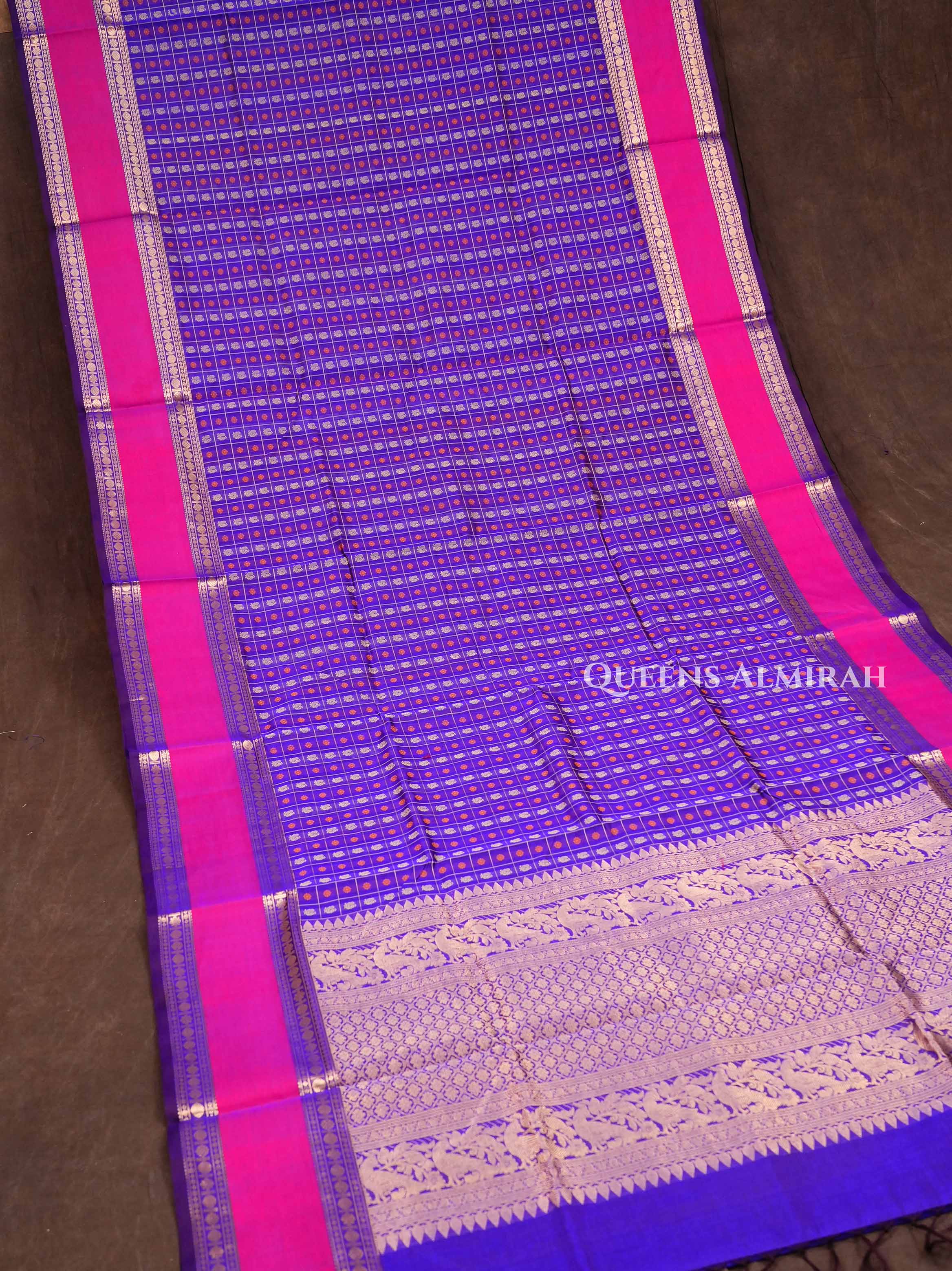 Indigo With Pink Chettinad Silk Cotton Saree