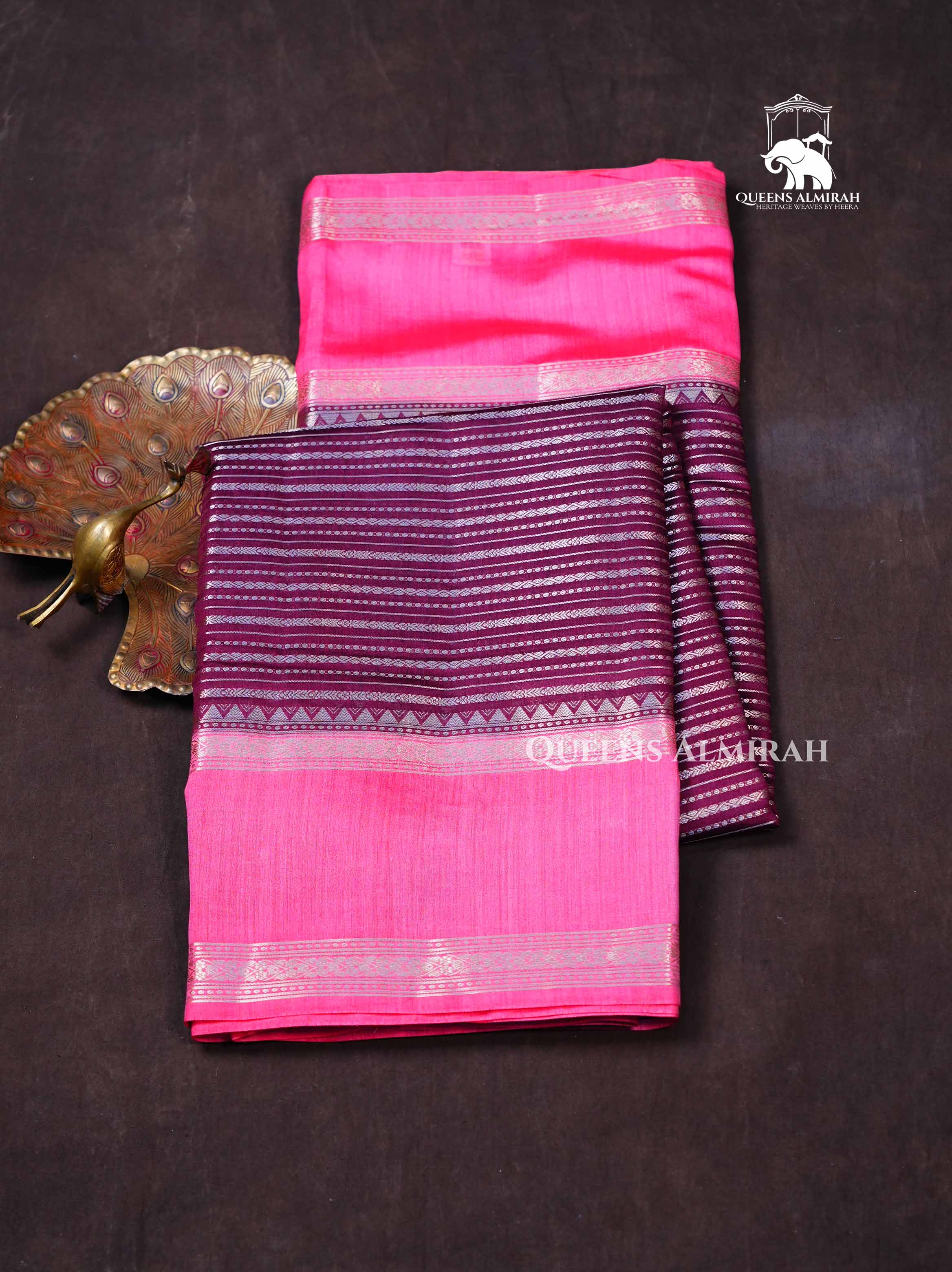 Maroon With Pink Chiniya Silk Saree