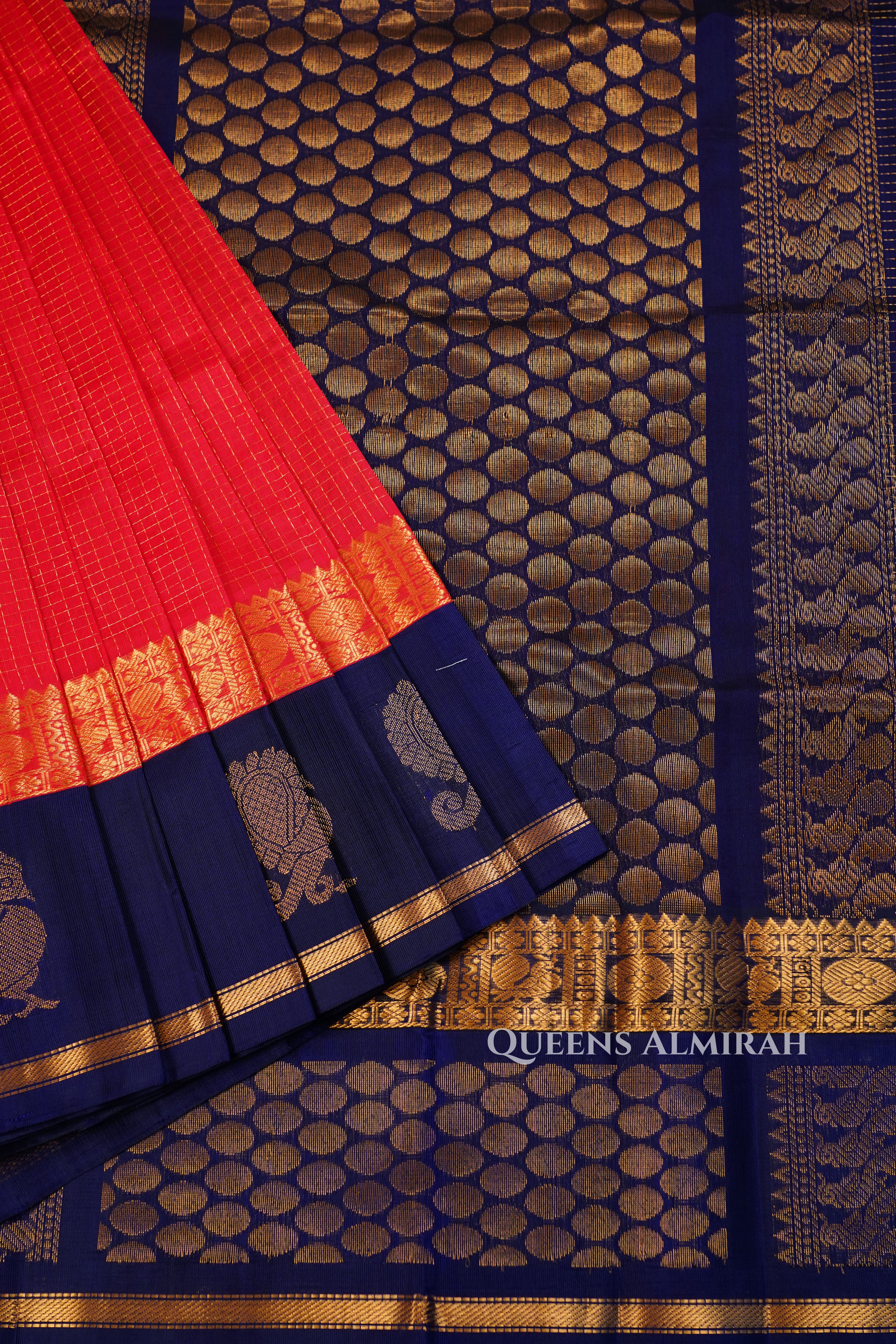 Red With Navy Blue Pure Kanchi Silk Cotton Saree