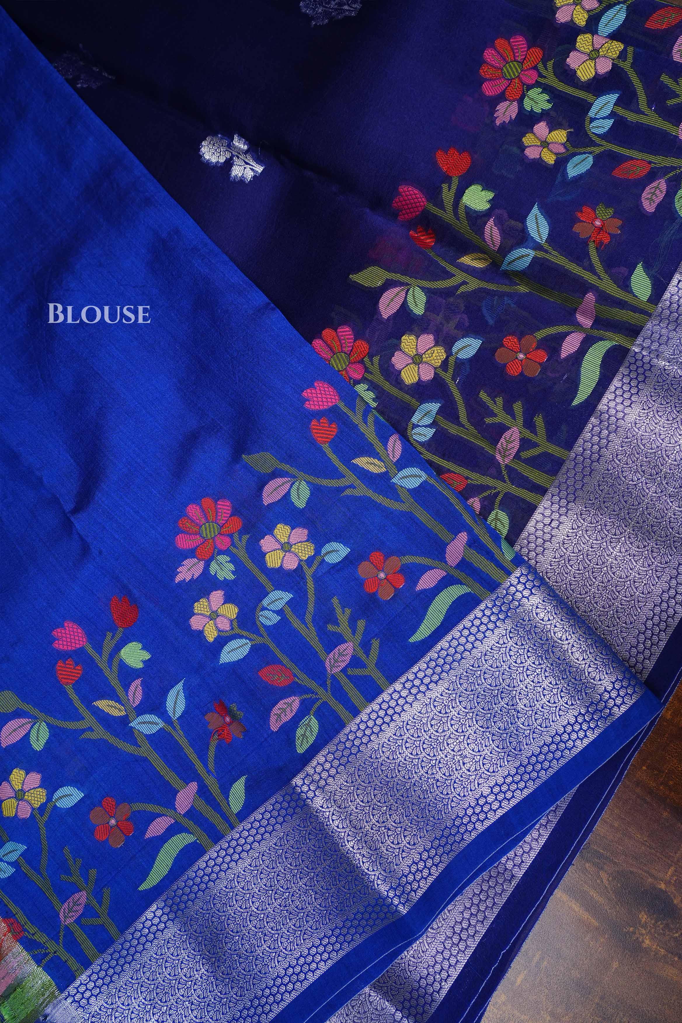 Navy Blue Jamdani Silk Organza Saree