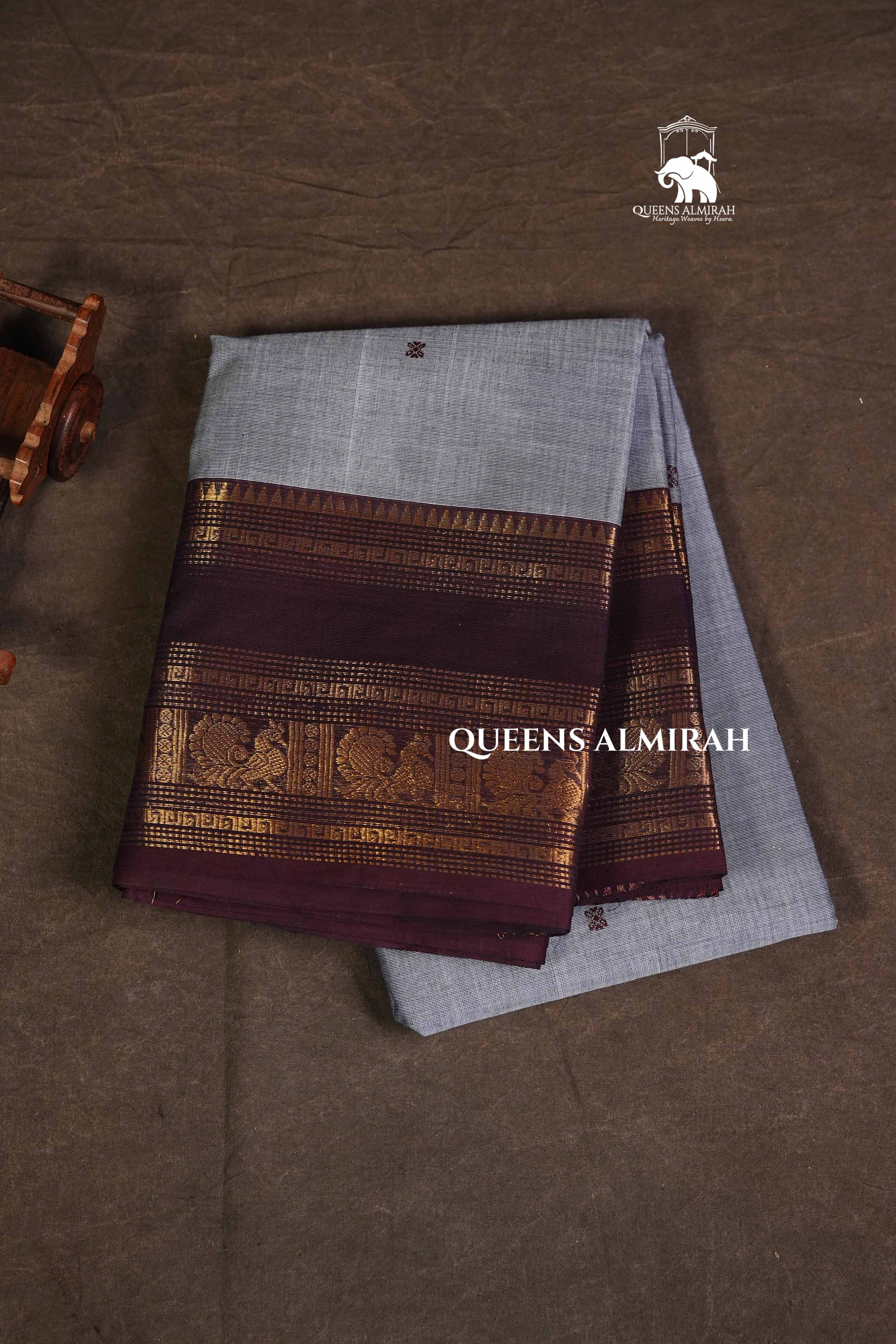 Ash Grey With Brown Kanchi Cotton Saree