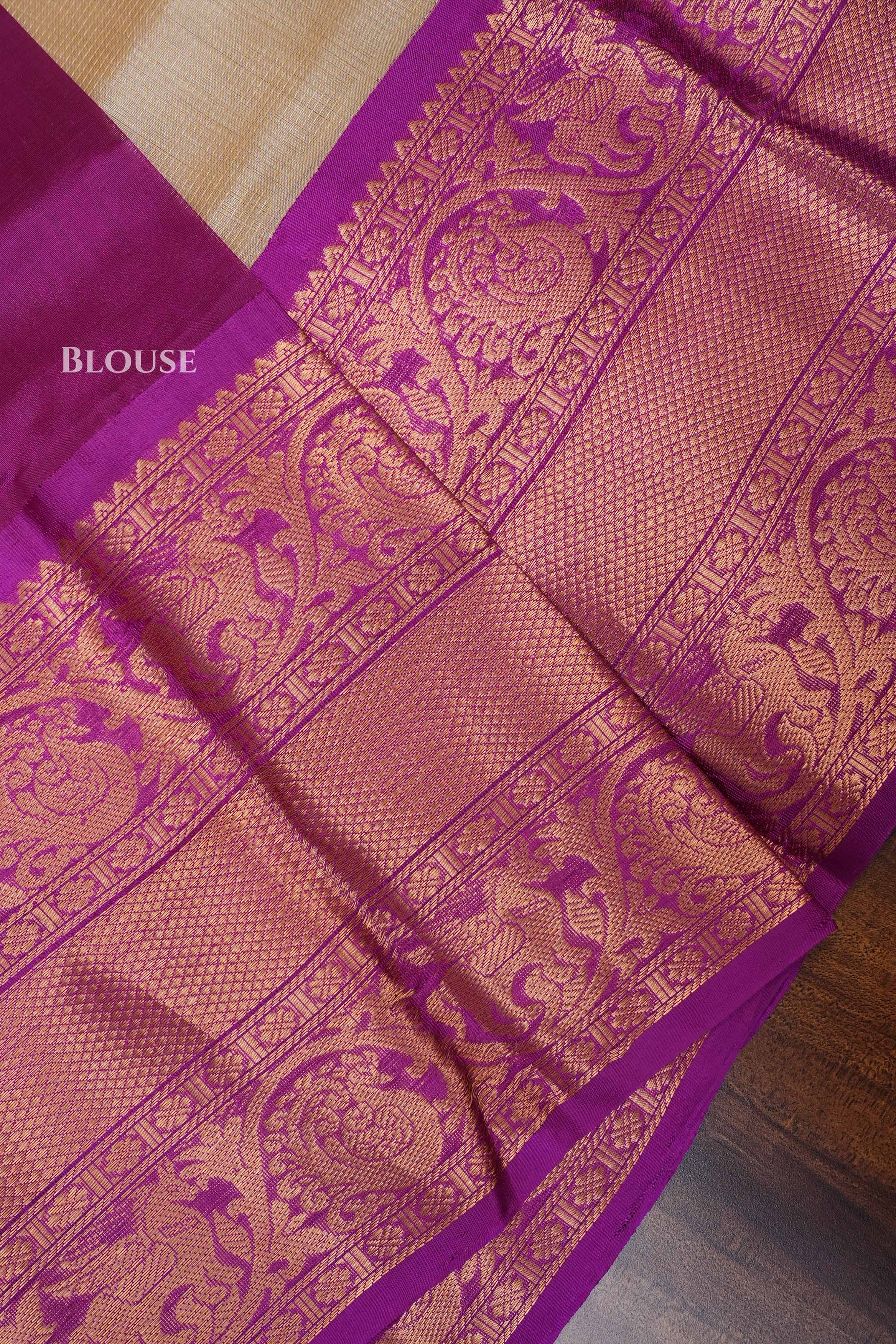 Off White With Purple Pure Silk Cotton Saree