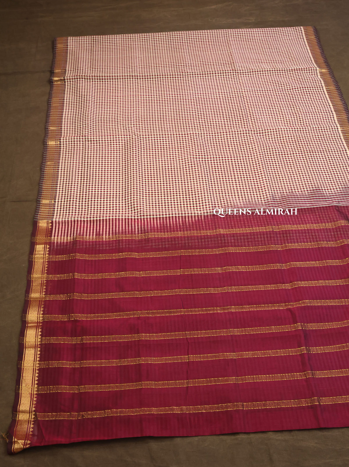 White And Purple Kattam Pure Silk Cotton Saree