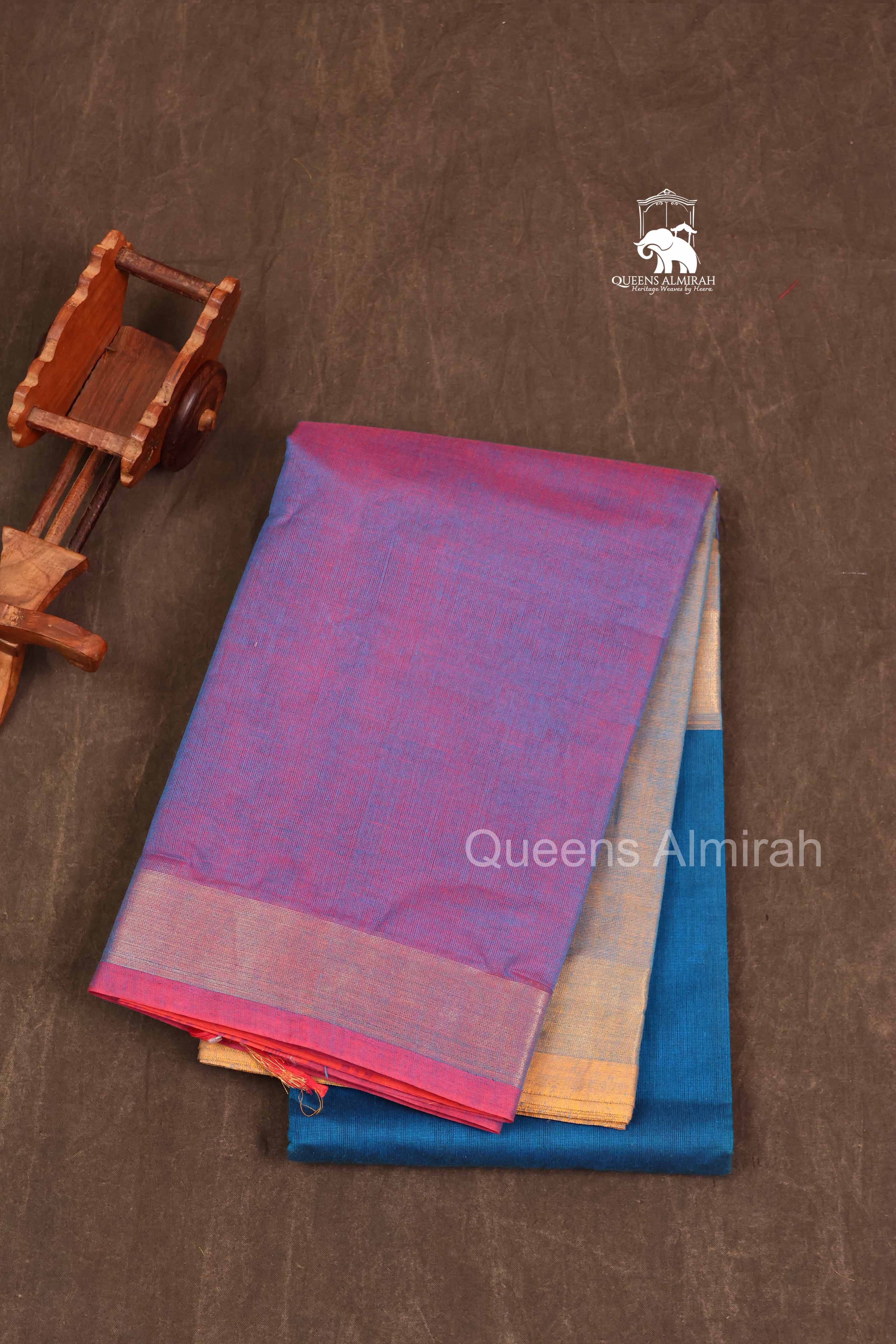 Blue With Yellow And Purple Chettinad Cotton Saree
