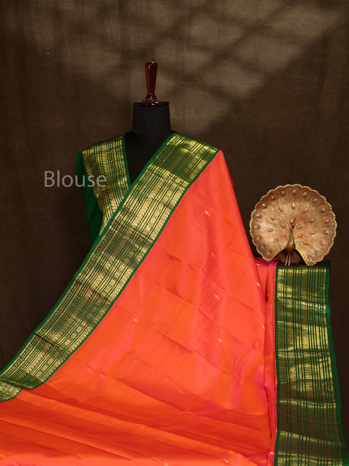 Orange With Green Pure Kanchivaram Silk Saree