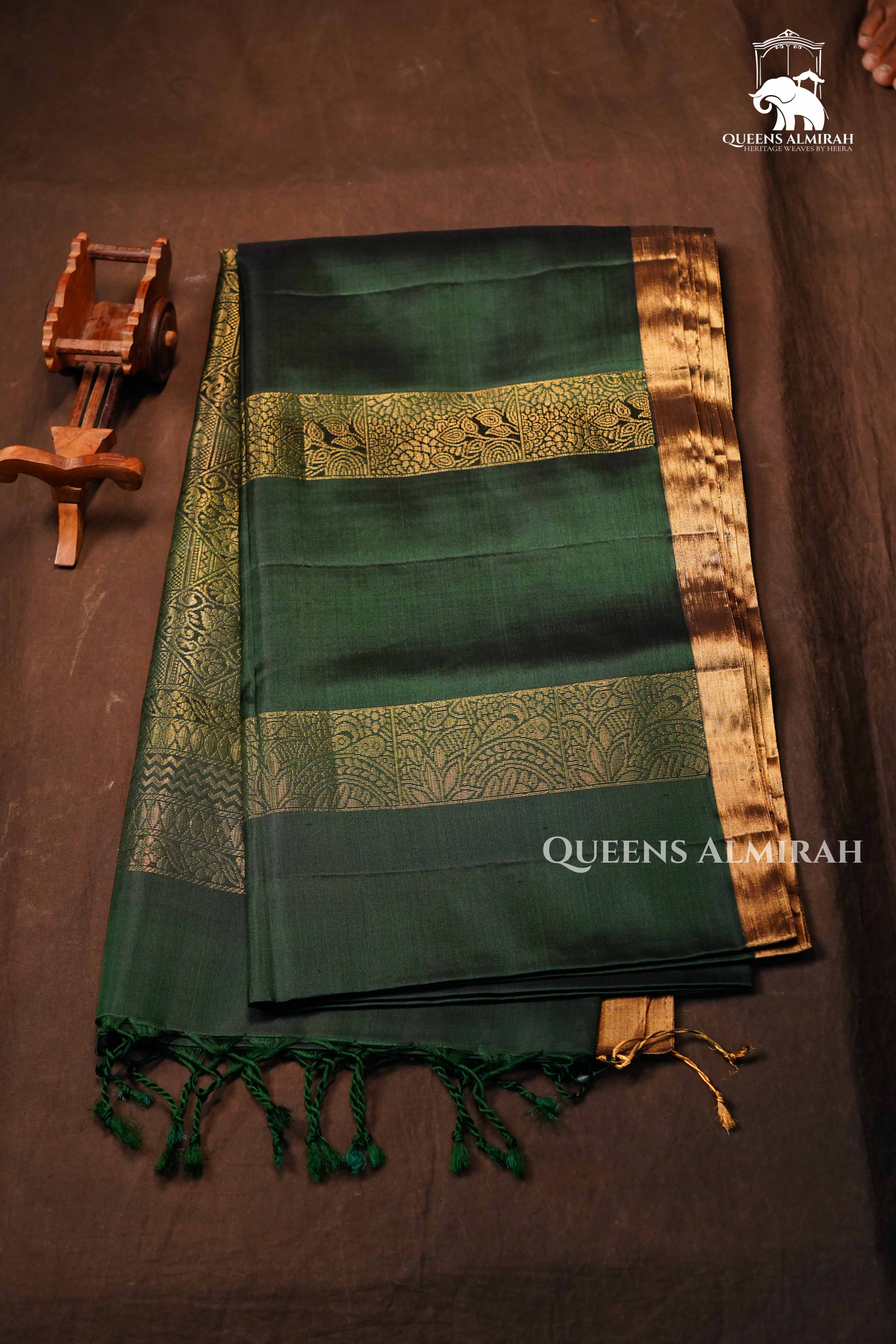 Dark Green Pure soft Silk Saree