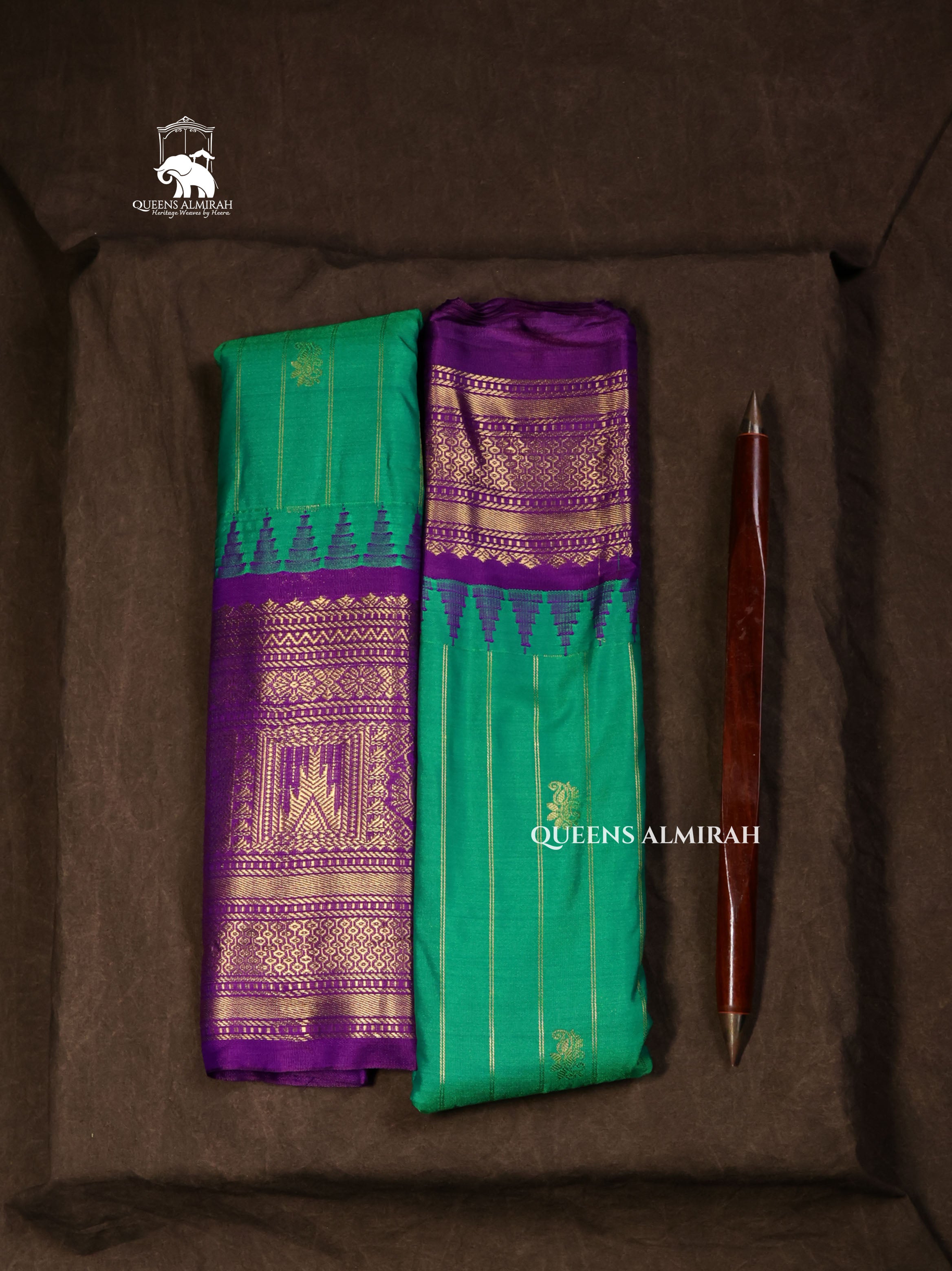 Rama Green With Purple Semi Gadwal Silk Saree