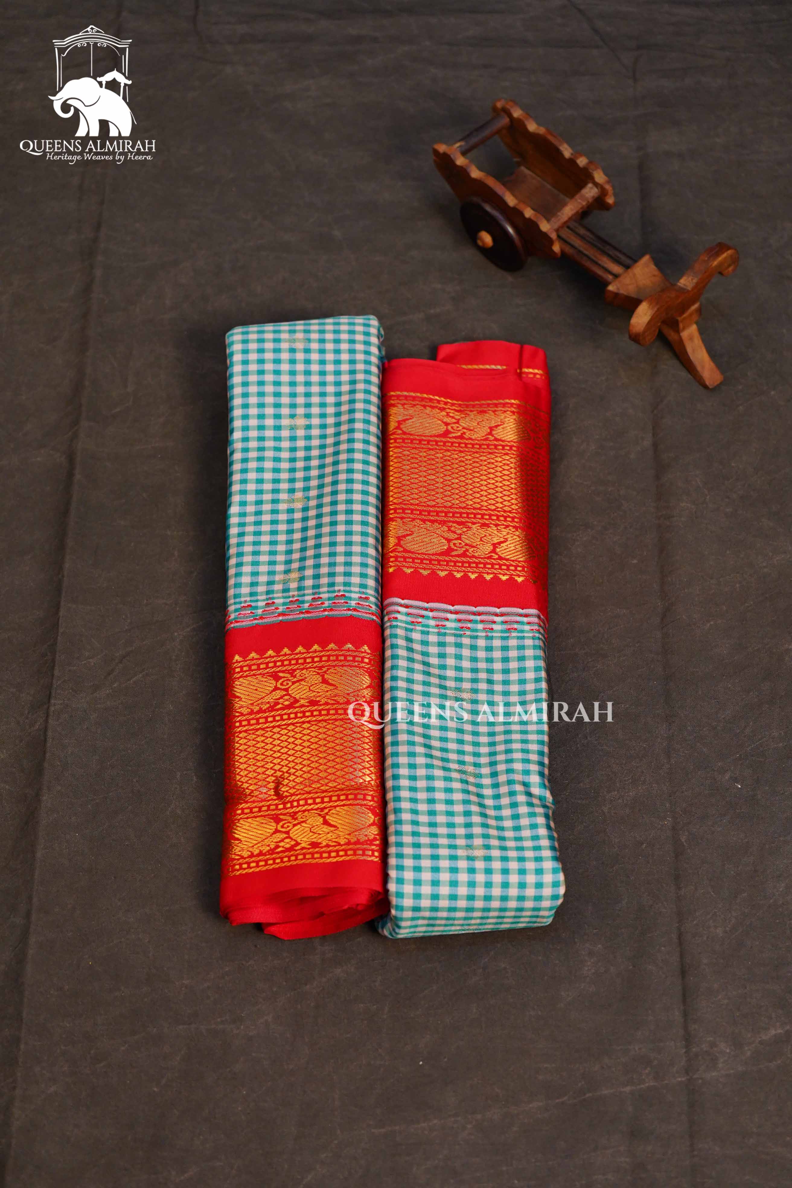 Blue Kattam With Red Border Border Semi Gadwal Silk Saree