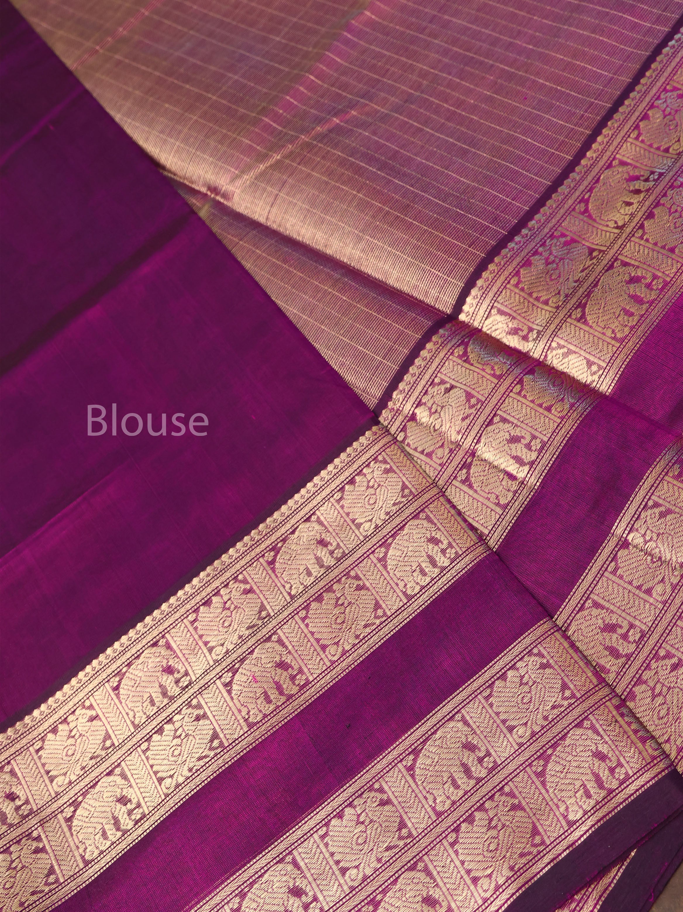 Golden With Violet Chettinad Silk Cotton Saree
