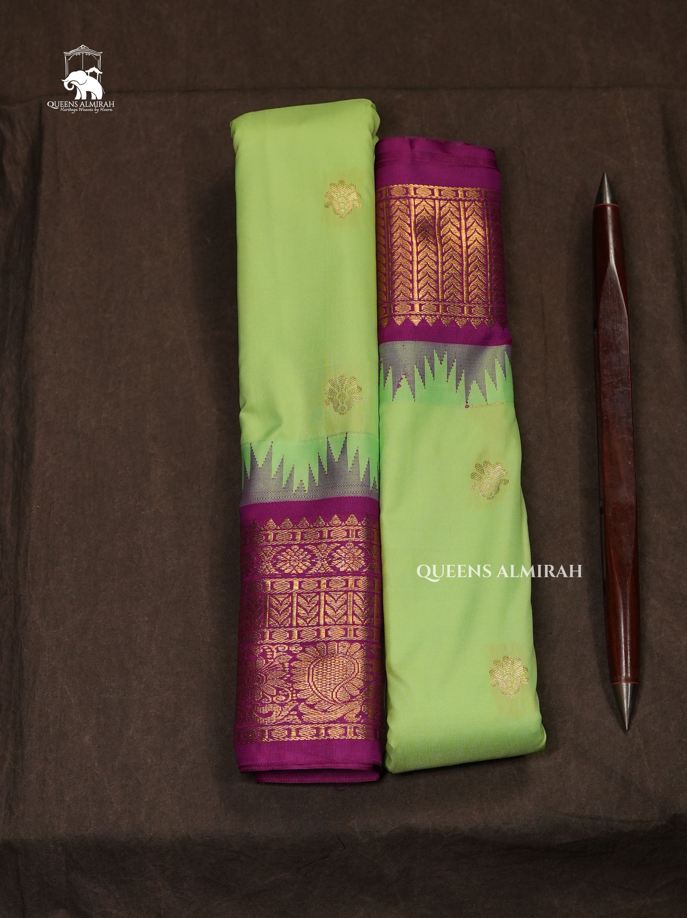 Green With Purple Semi Gadwal Silk Saree