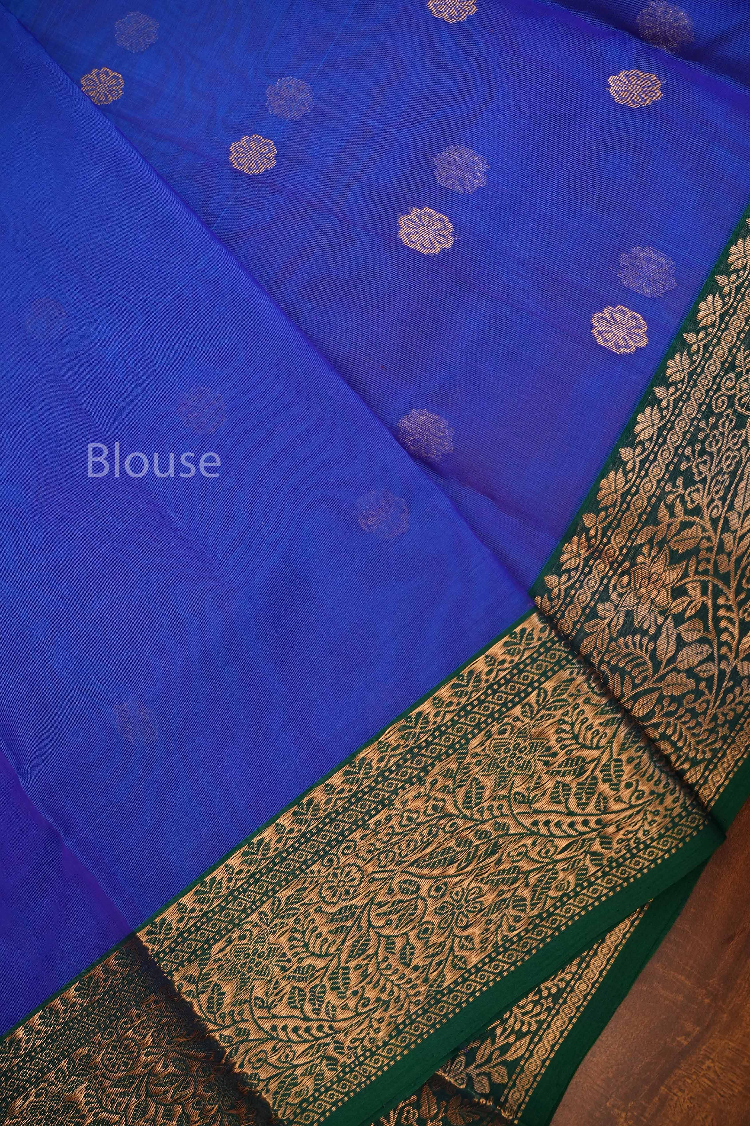 Ms Blue With Green Chanderi Katan Silk Handloom Saree