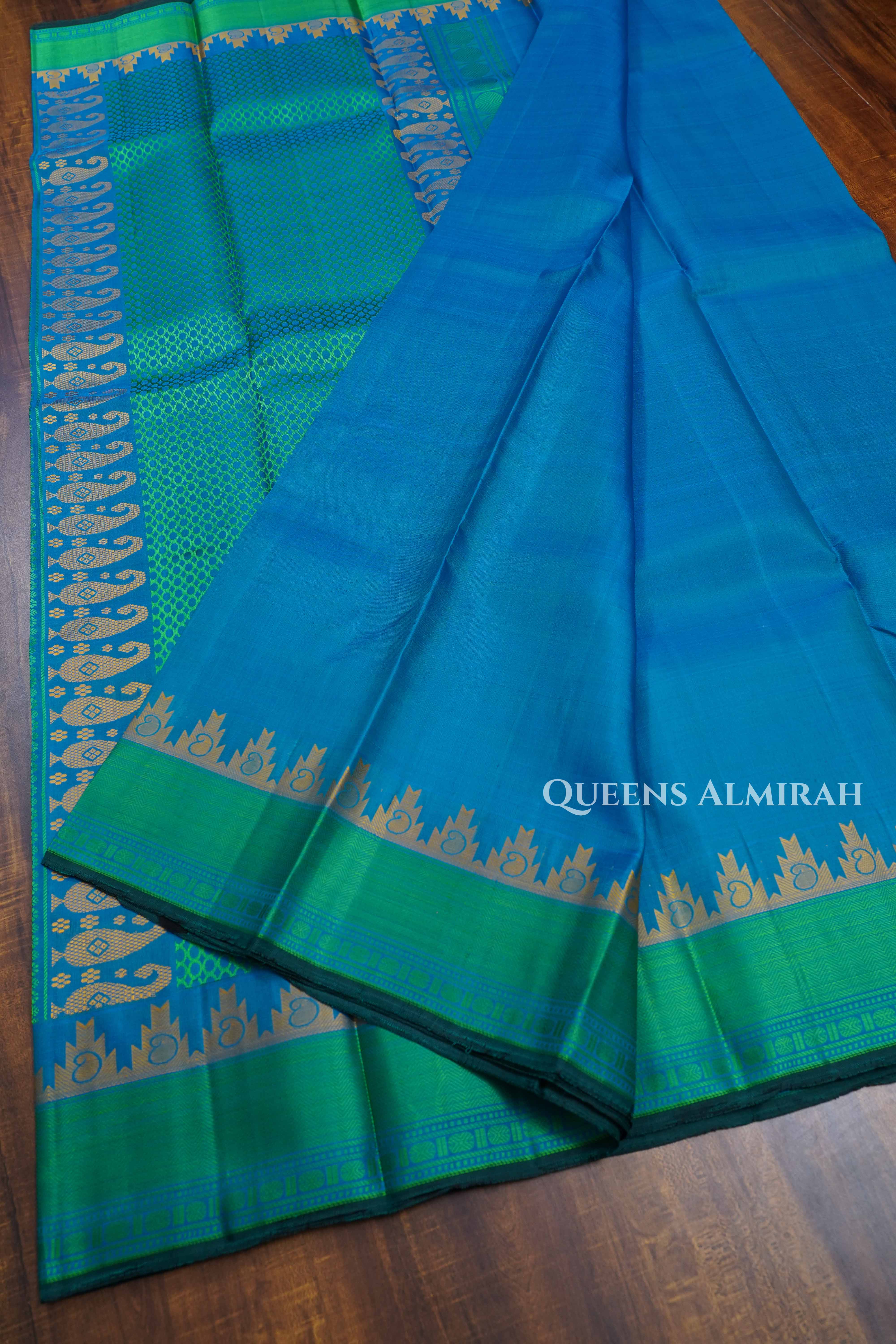 Sea Blue Pure Kanchivaram Silk Saree