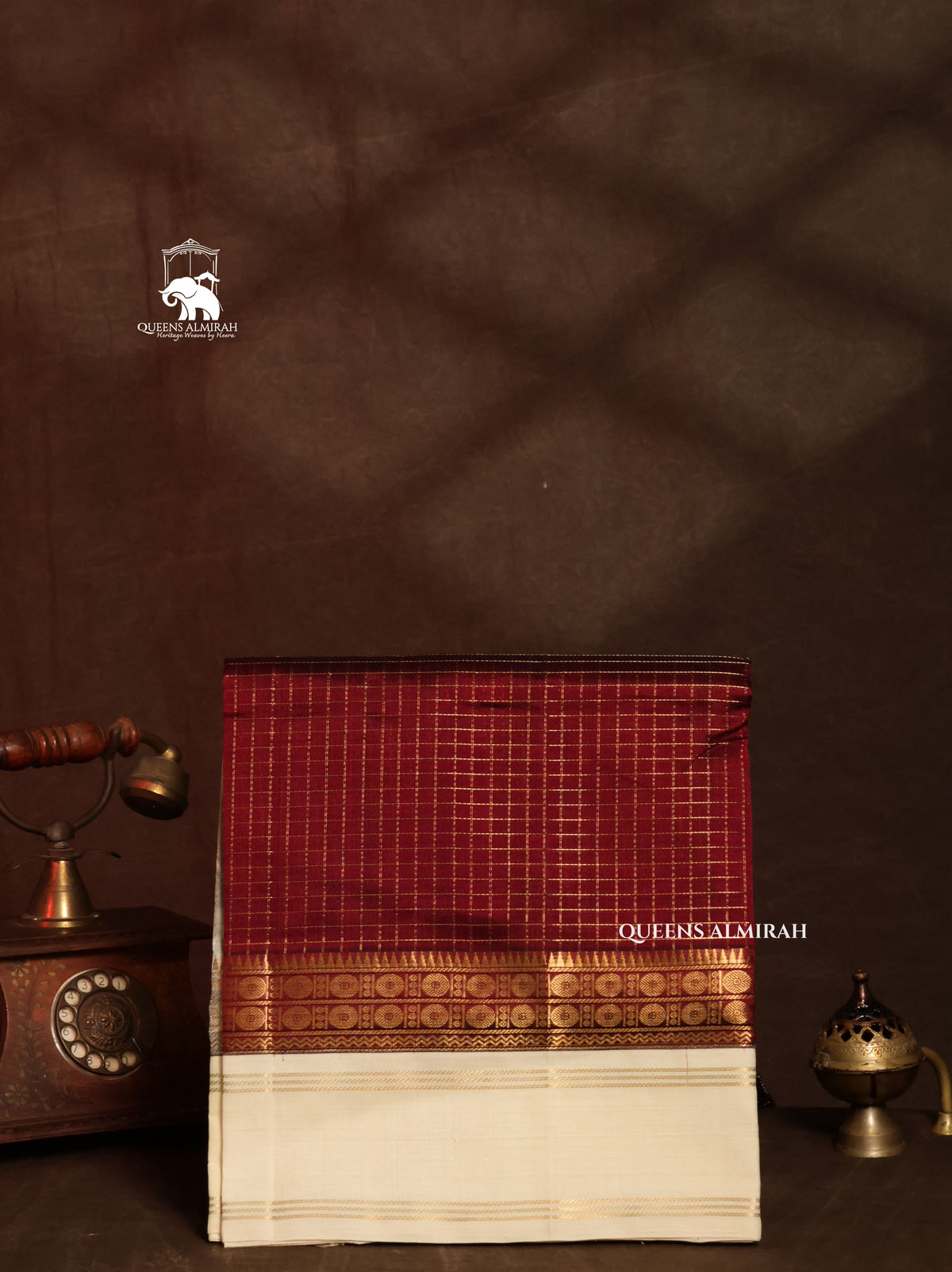 Brown With Off White Pure Silk Cotton Saree