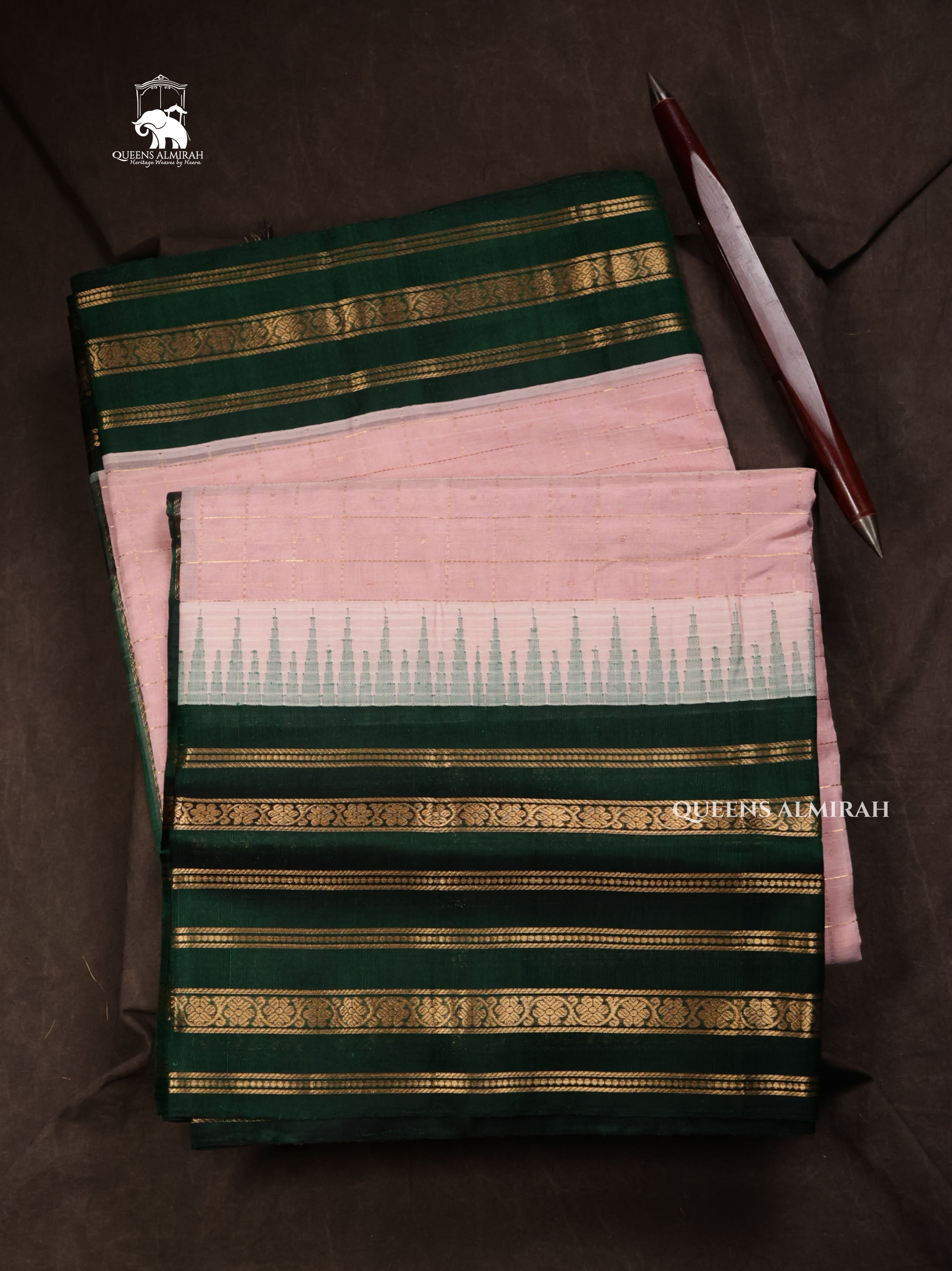 Baby Pink With Green Pure Silk Cotton Saree