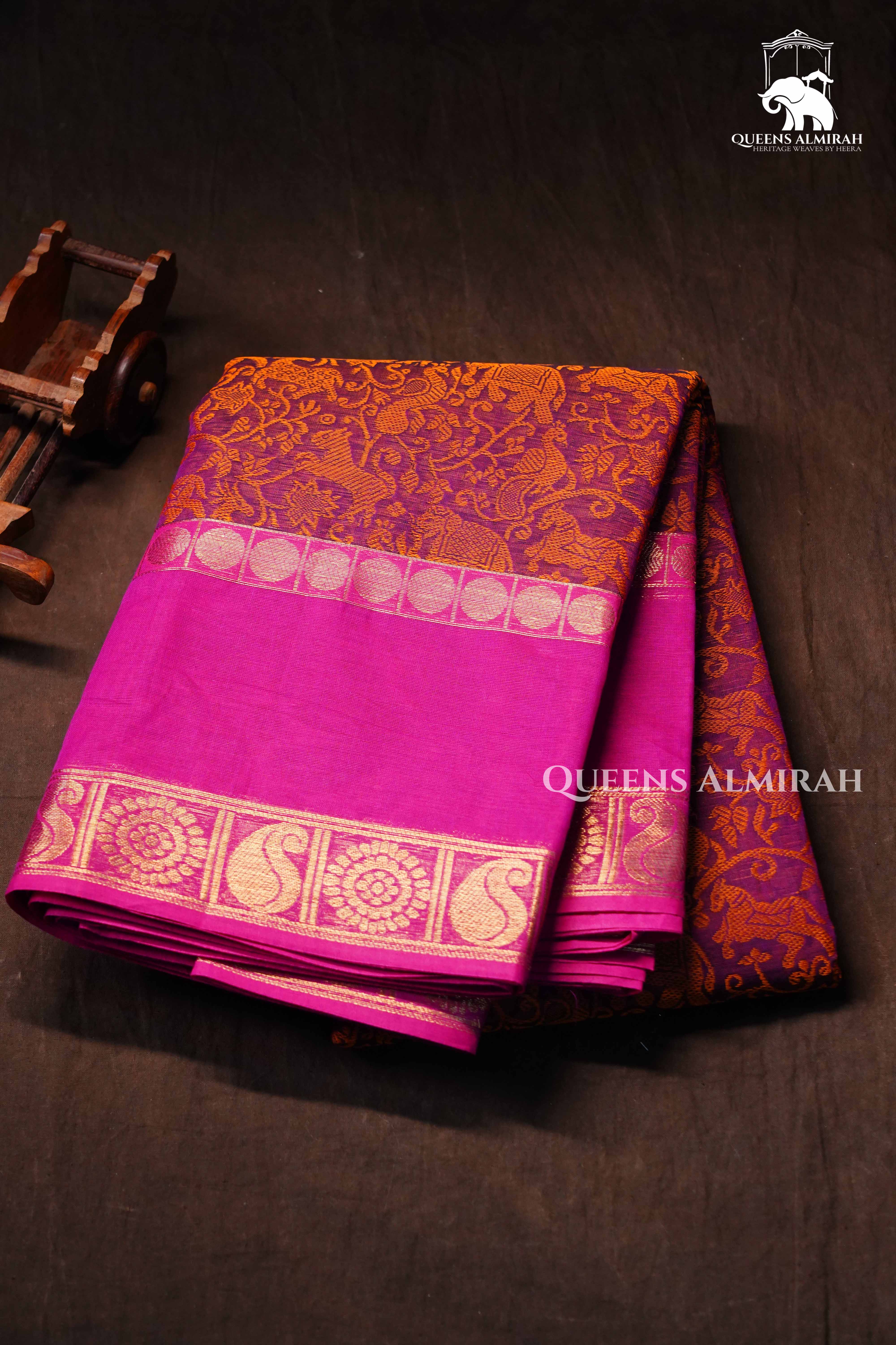 Dusky Orange With Pink Kanchi Cotton Saree