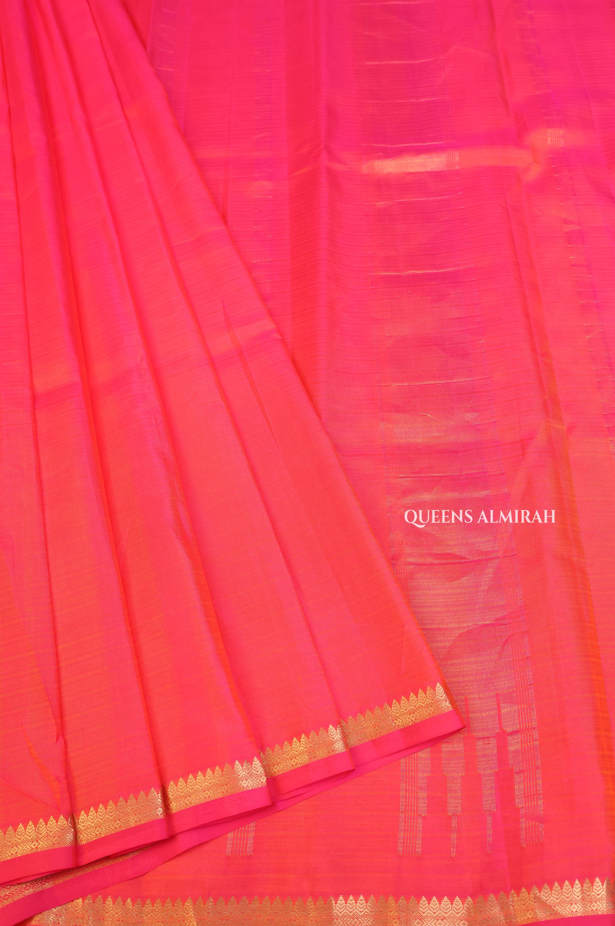 Pinkish Orange Designer Silk Saree