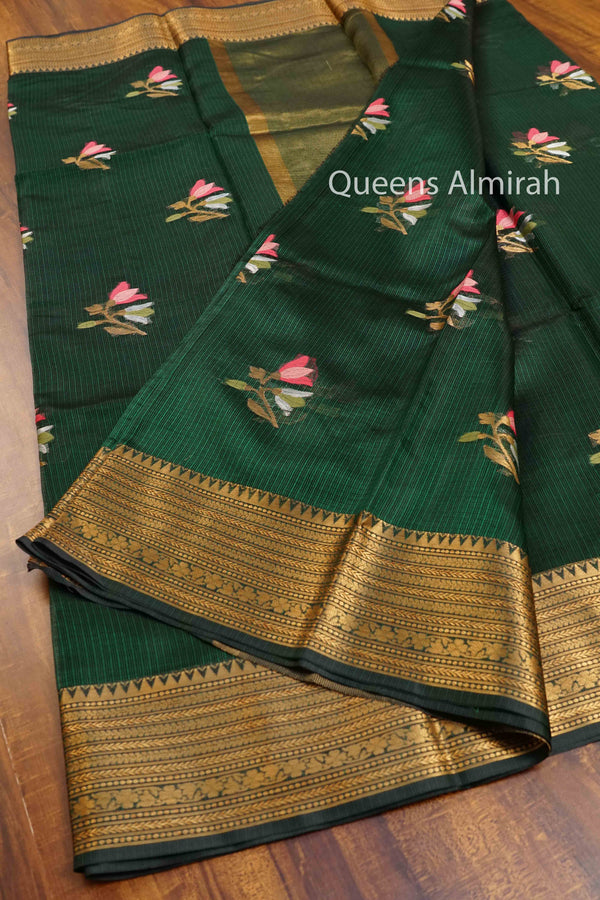 DARK GREEN KOTA SILK SAREE - Queens Jewel Emporium
