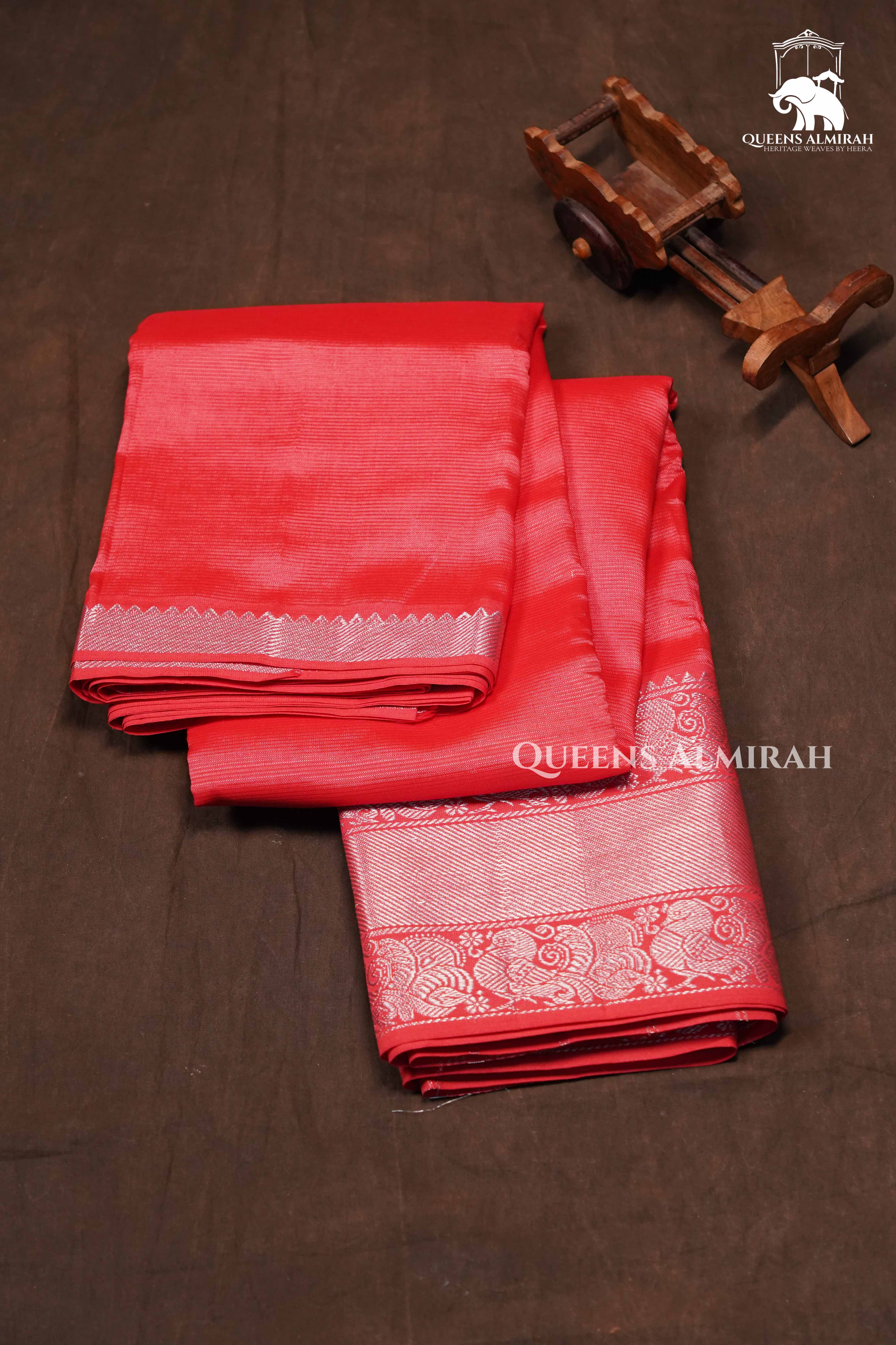 Watermelon Pink Mangalgiri Saree